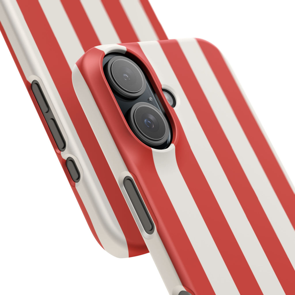 Striped Red & White Snap Phone Case – Classic Candy-Stripe Protection