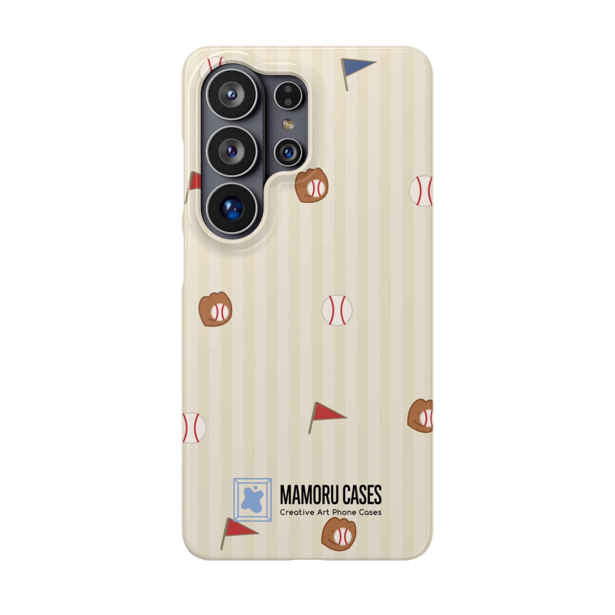 Baseball Pattern Phone Case — Vintage Striped Snap Case with Mitt & Ball Design