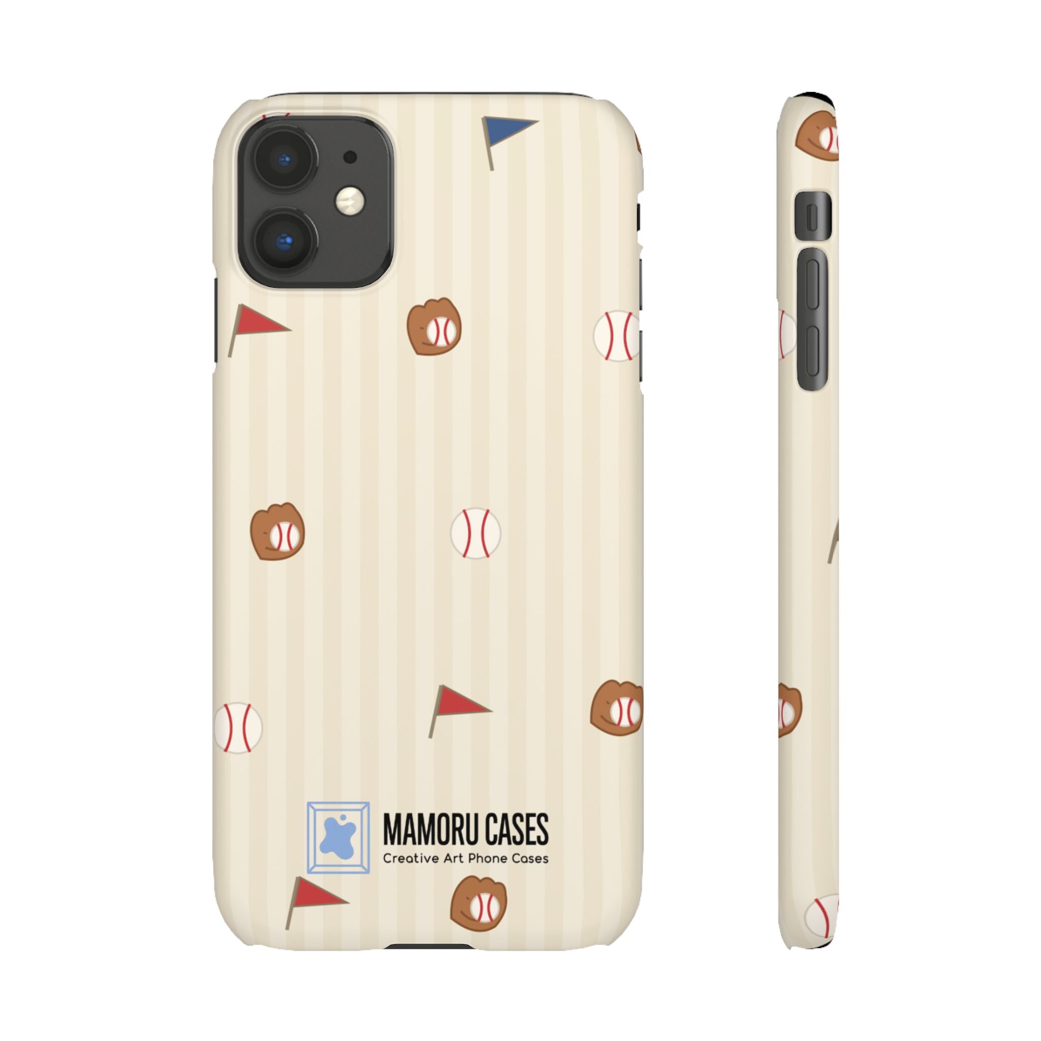 Baseball Pattern Phone Case — Vintage Striped Snap Case with Mitt & Ball Design