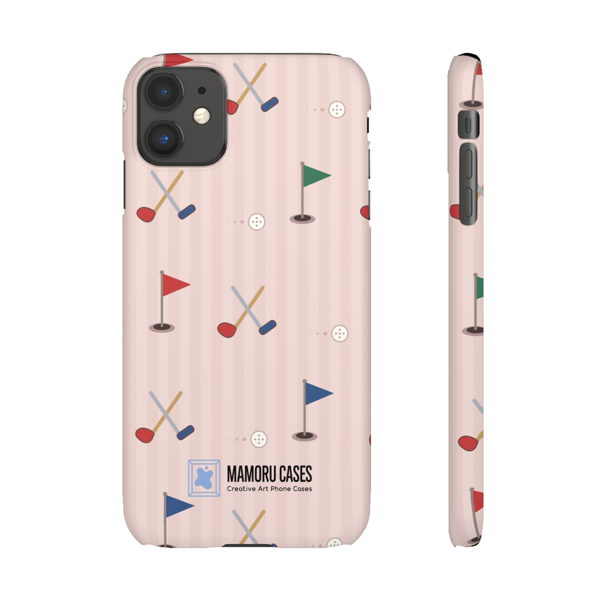 Golf Pattern Snap Phone Case — Pink Mini Flags & Clubs Design