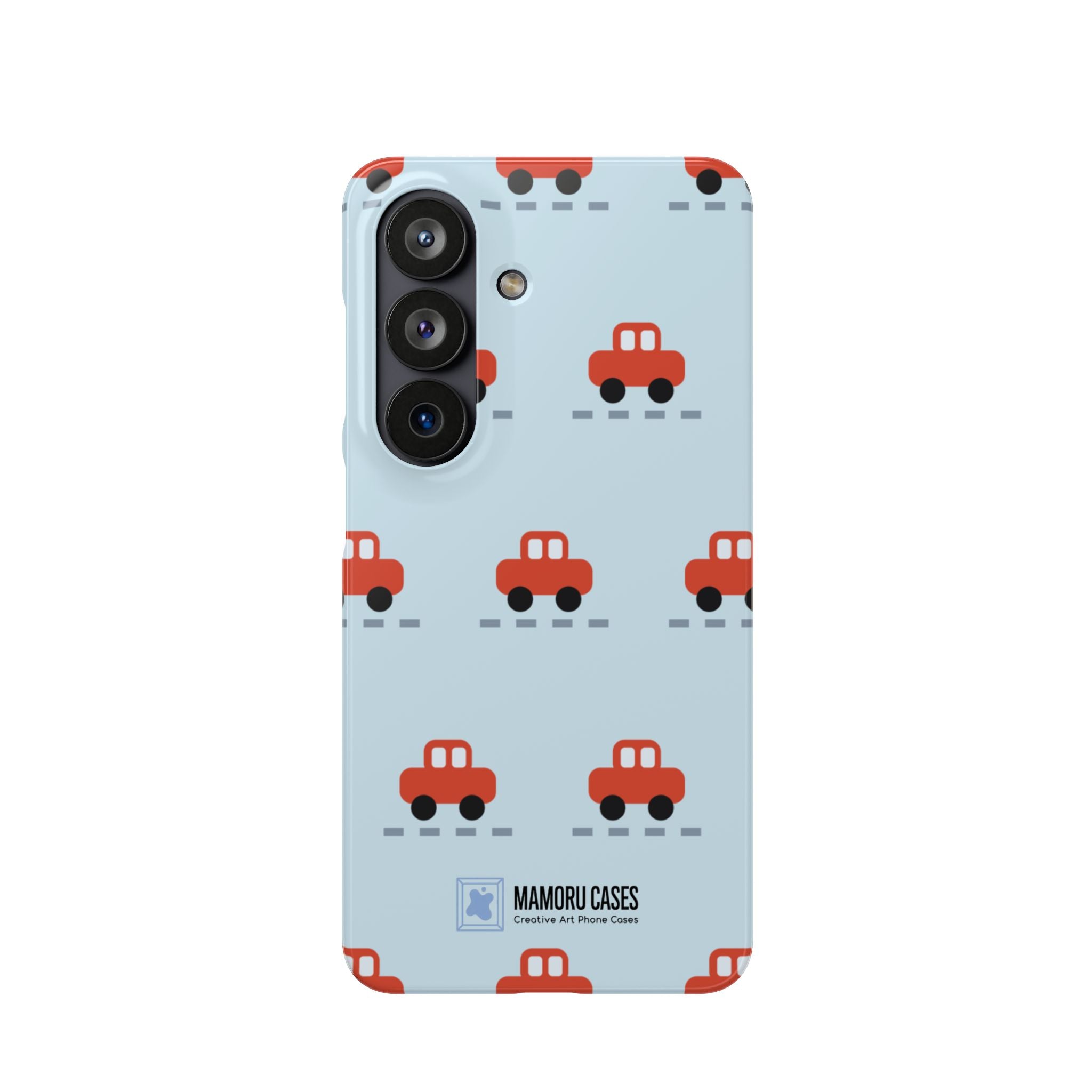 Phone Case - Cute Red Car Pattern on Light Blue (Kids & Travel)