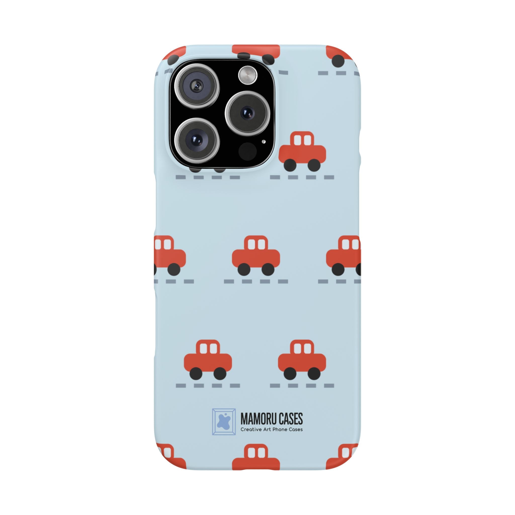 Phone Case - Cute Red Car Pattern on Light Blue (Kids & Travel)