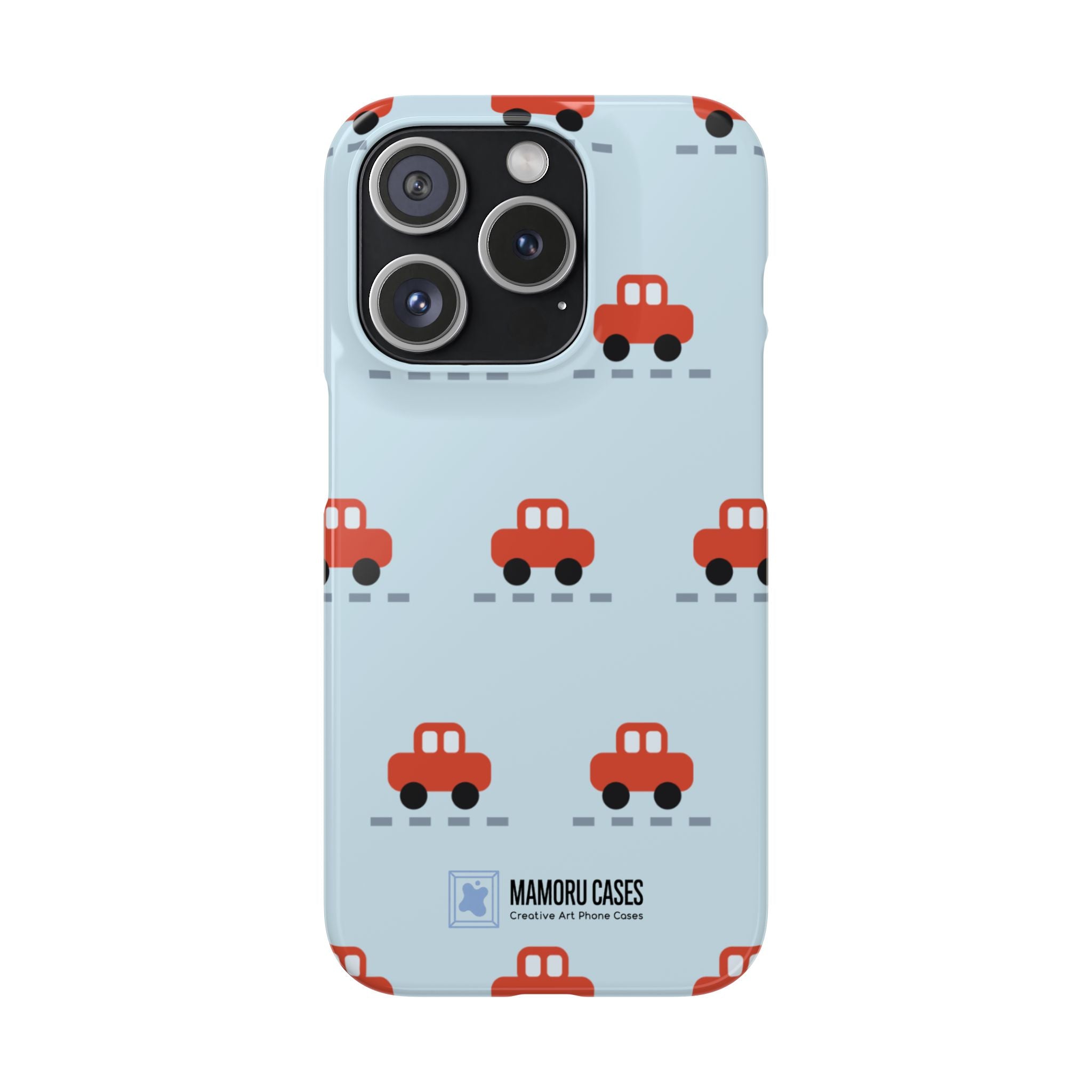 Phone Case - Cute Red Car Pattern on Light Blue (Kids & Travel)