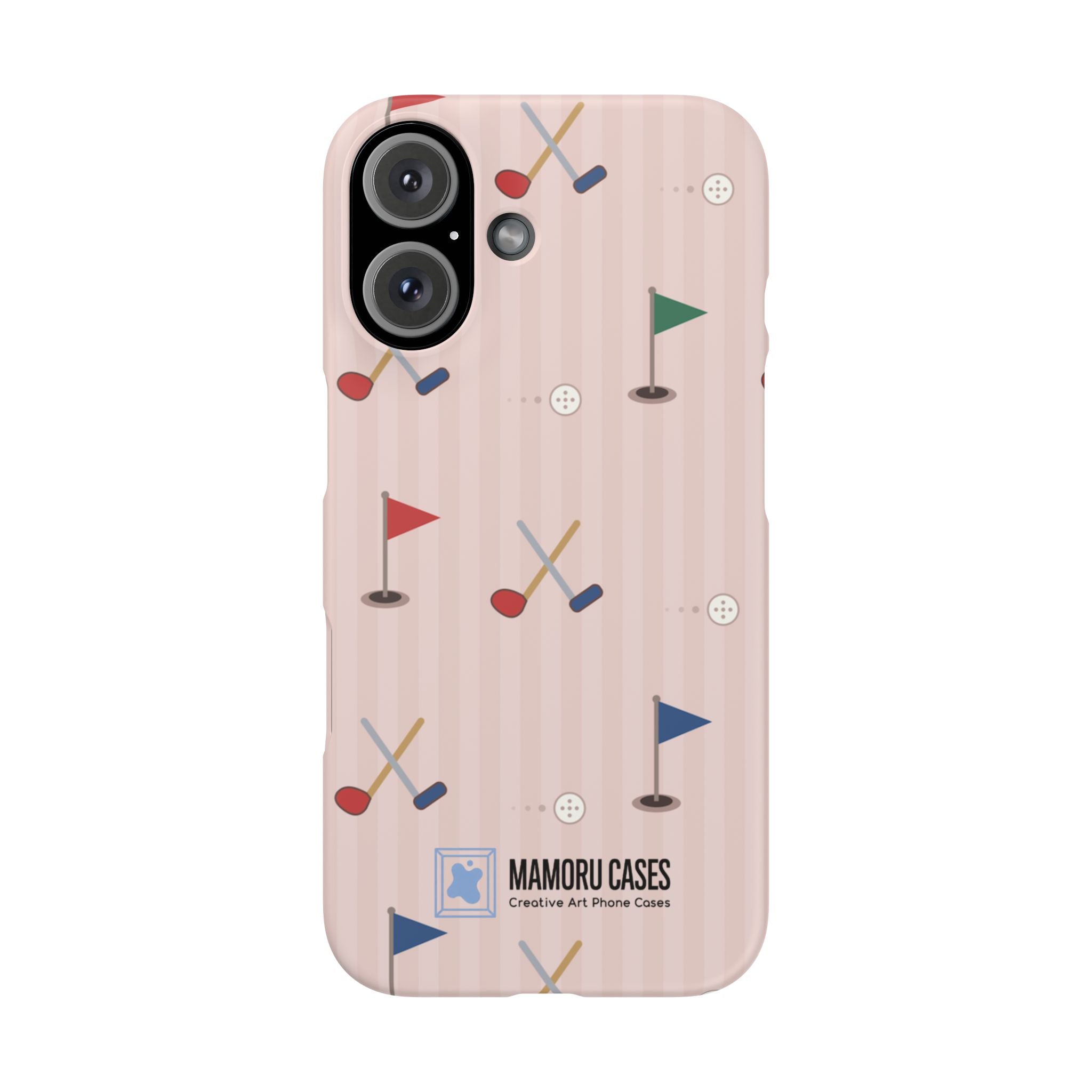 Golf Pattern Snap Phone Case — Pink Mini Flags & Clubs Design