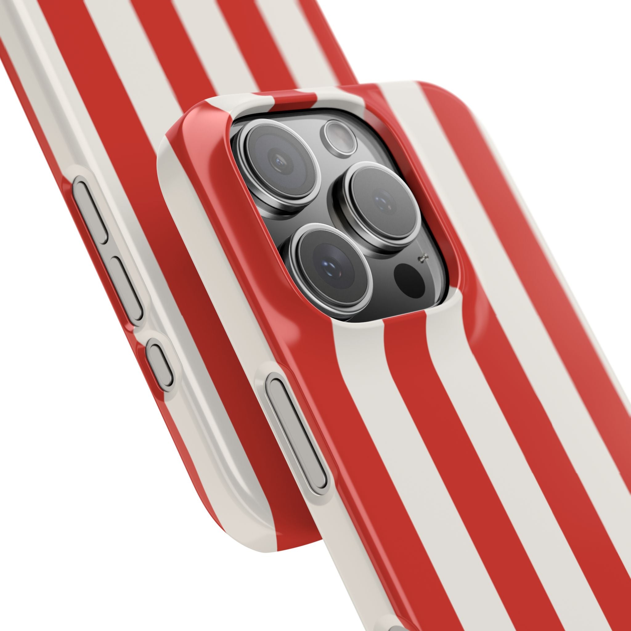 Striped Red & White Snap Phone Case – Classic Candy-Stripe Protection
