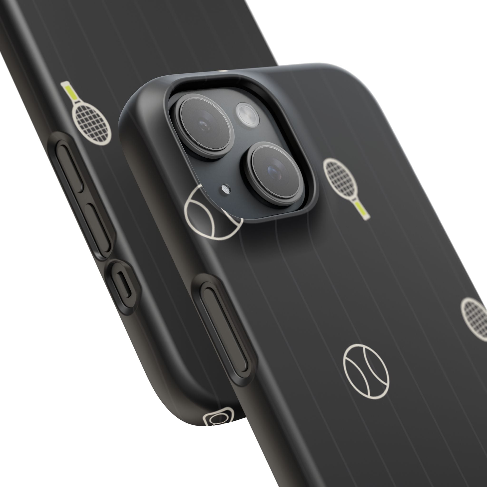 Snap Case — Black Sports Pattern Phone Case (Tennis Rackets & Baseballs)