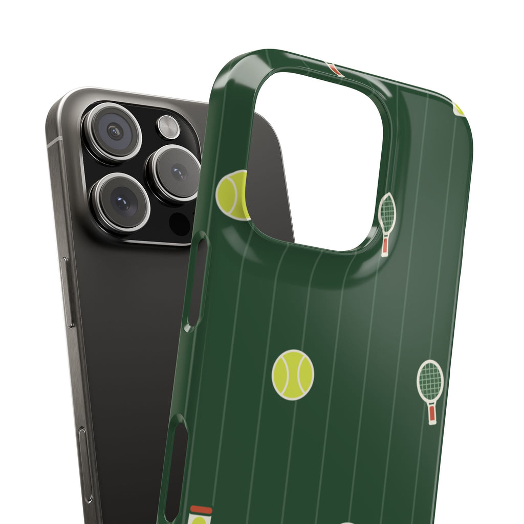 Tennis Pattern Phone Case — Green Court Design with Rackets & Balls