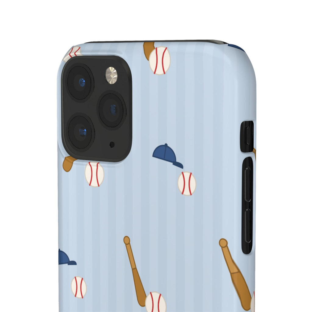 Baseball Pattern Phone Case — Blue Bat & Cap Snap Case