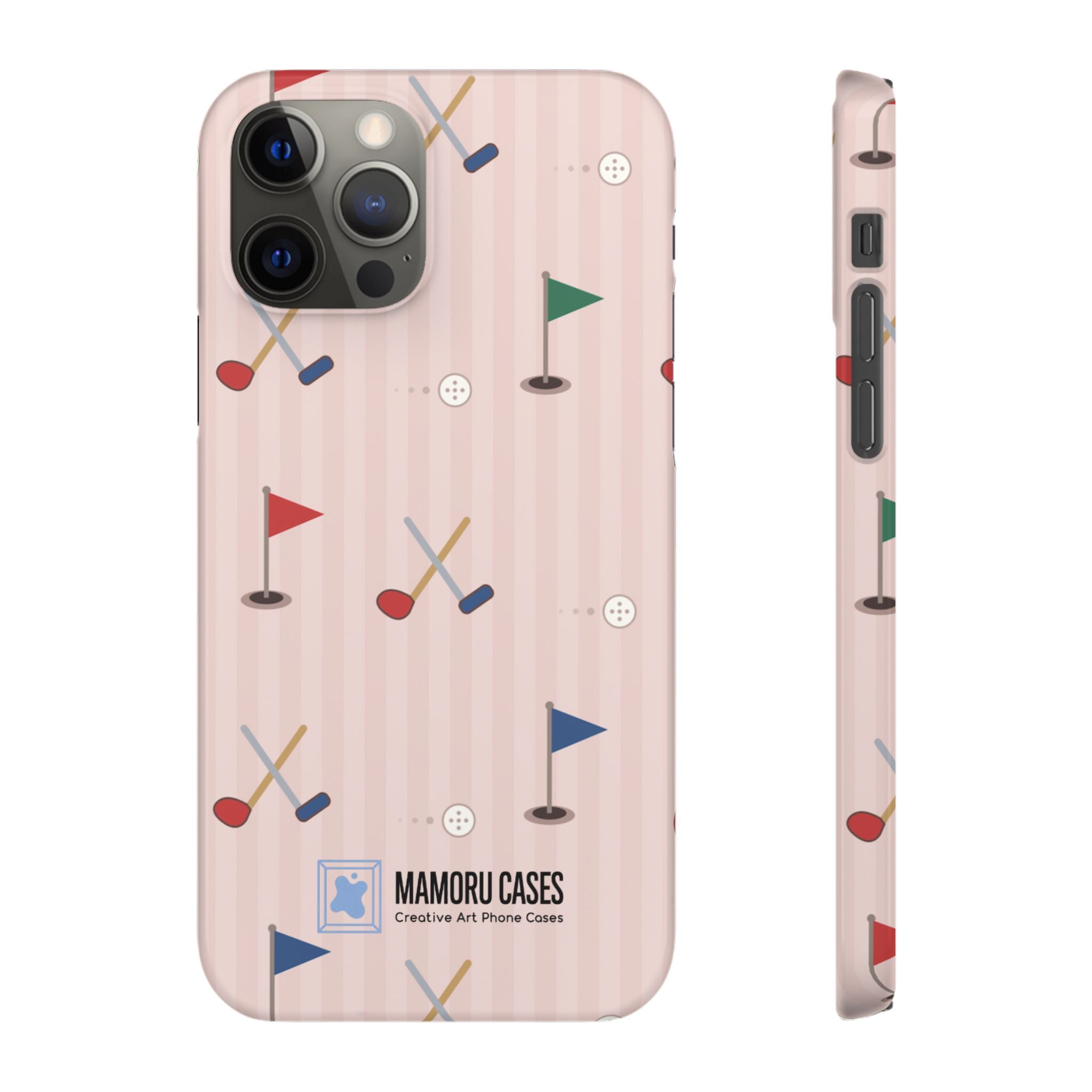 Golf Pattern Snap Phone Case — Pink Mini Flags & Clubs Design