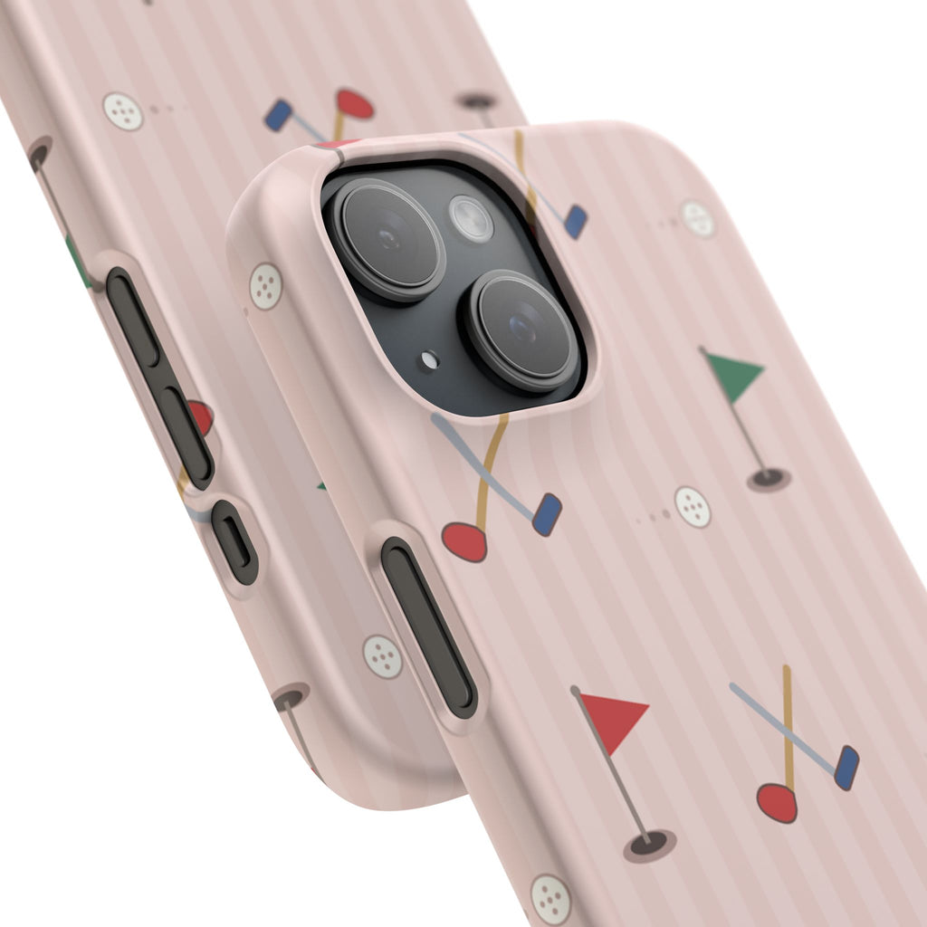 Golf Pattern Snap Phone Case — Pink Mini Flags & Clubs Design