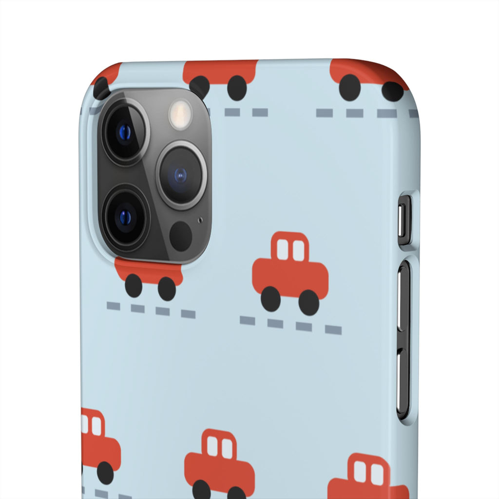 Phone Case - Cute Red Car Pattern on Light Blue (Kids & Travel)