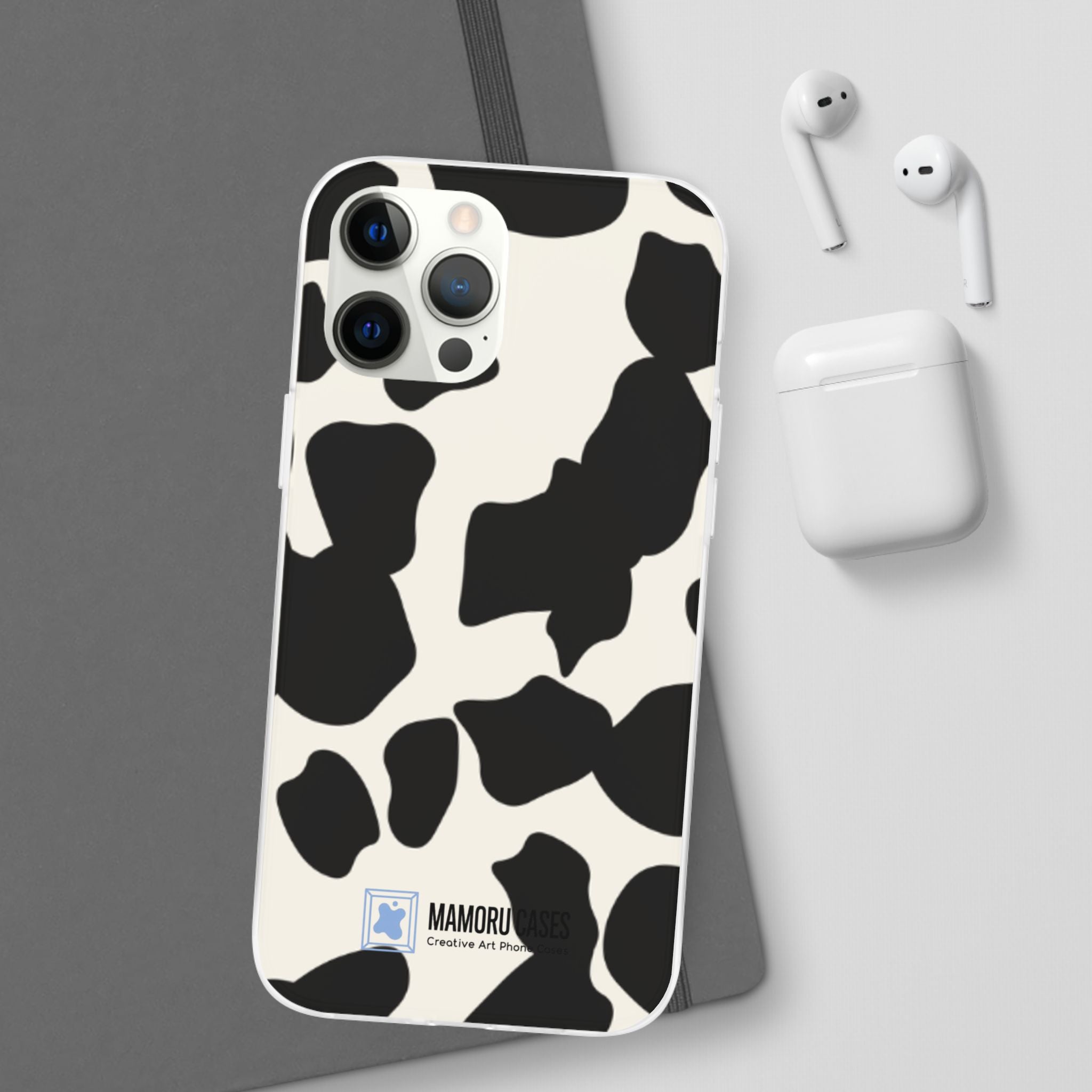 Cow Print Phone Case — Black & White Cowhide Pattern Flexible Protective Cover