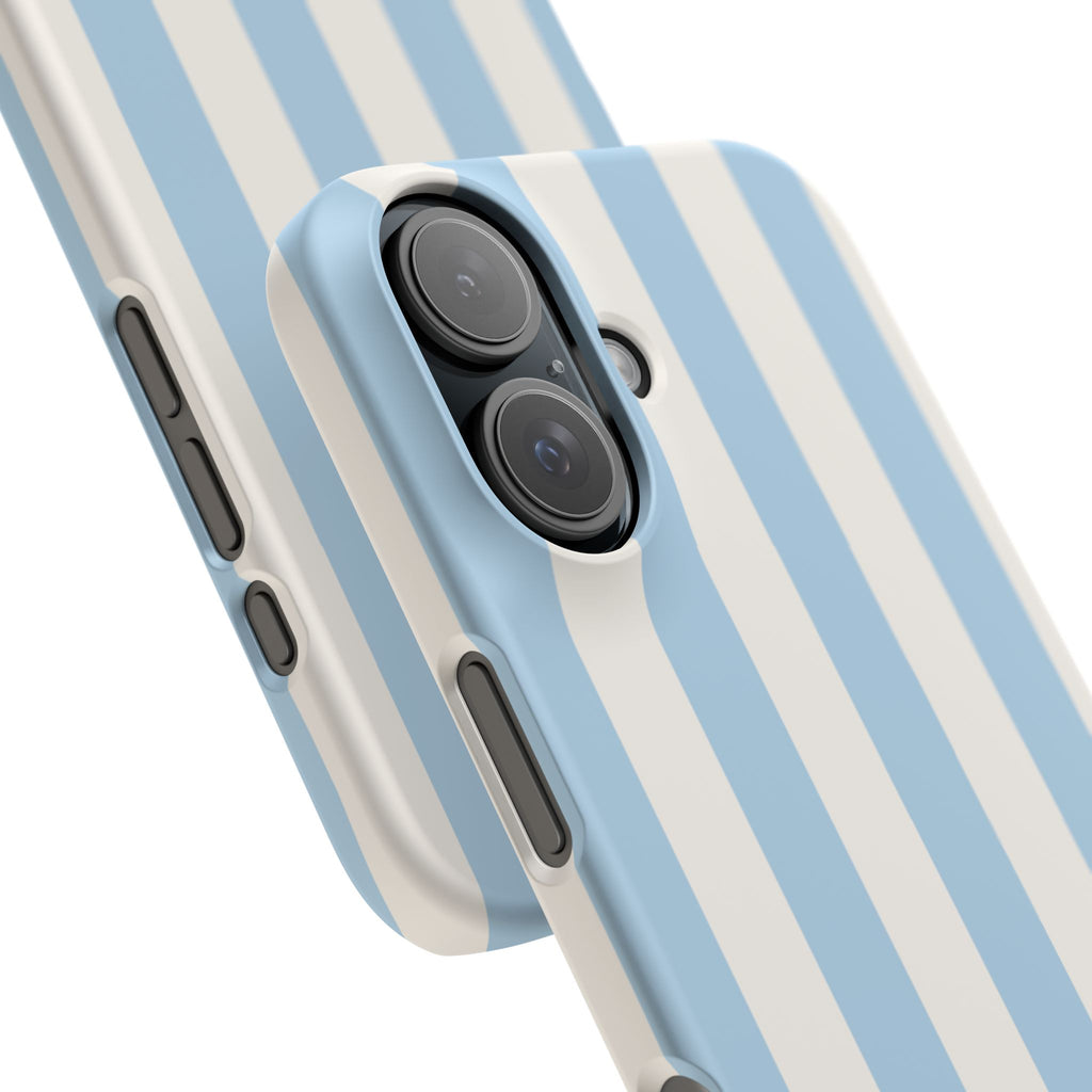 Phone Case — Pastel Blue & White Vertical Stripe Protective Snap Case