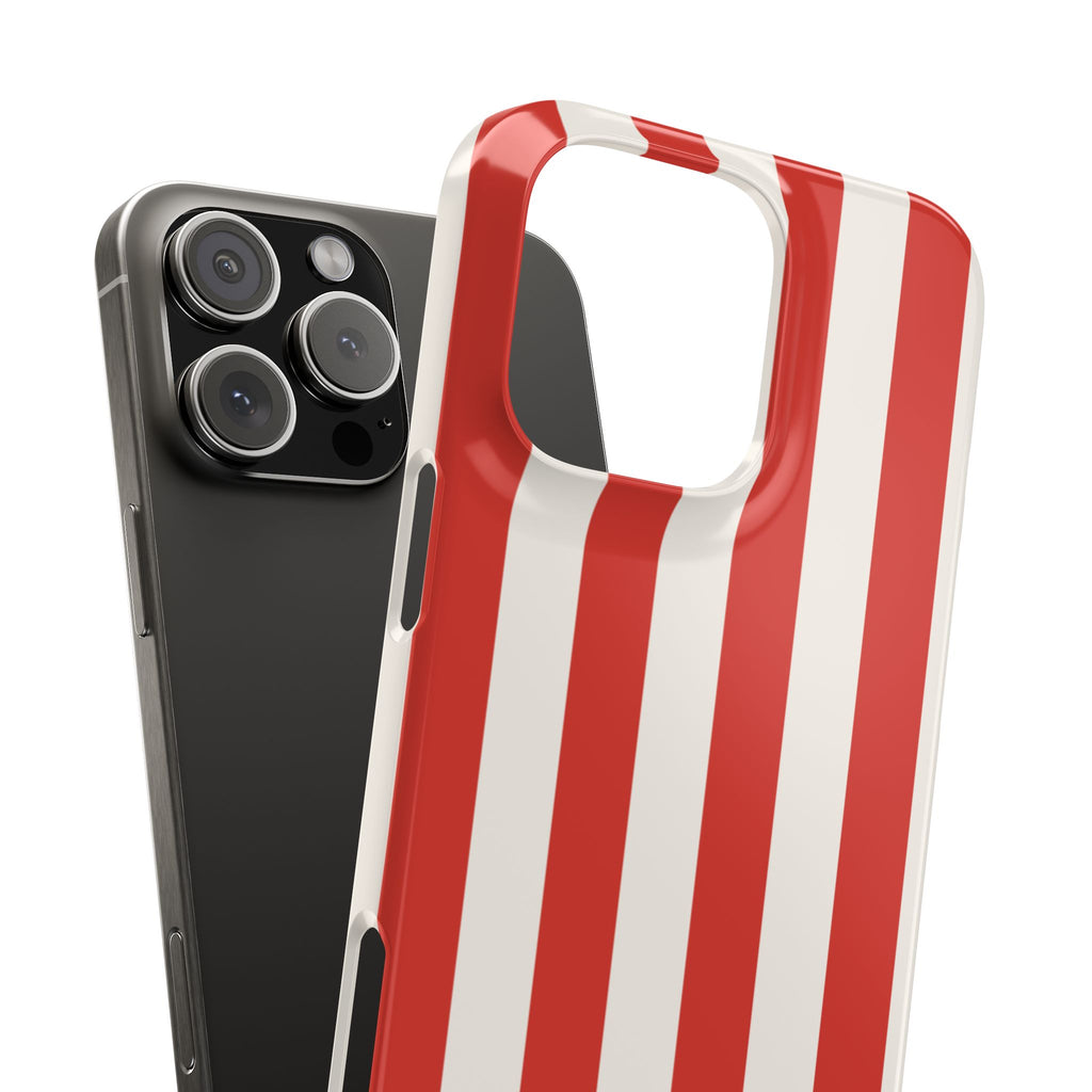 Striped Red & White Snap Phone Case – Classic Candy-Stripe Protection