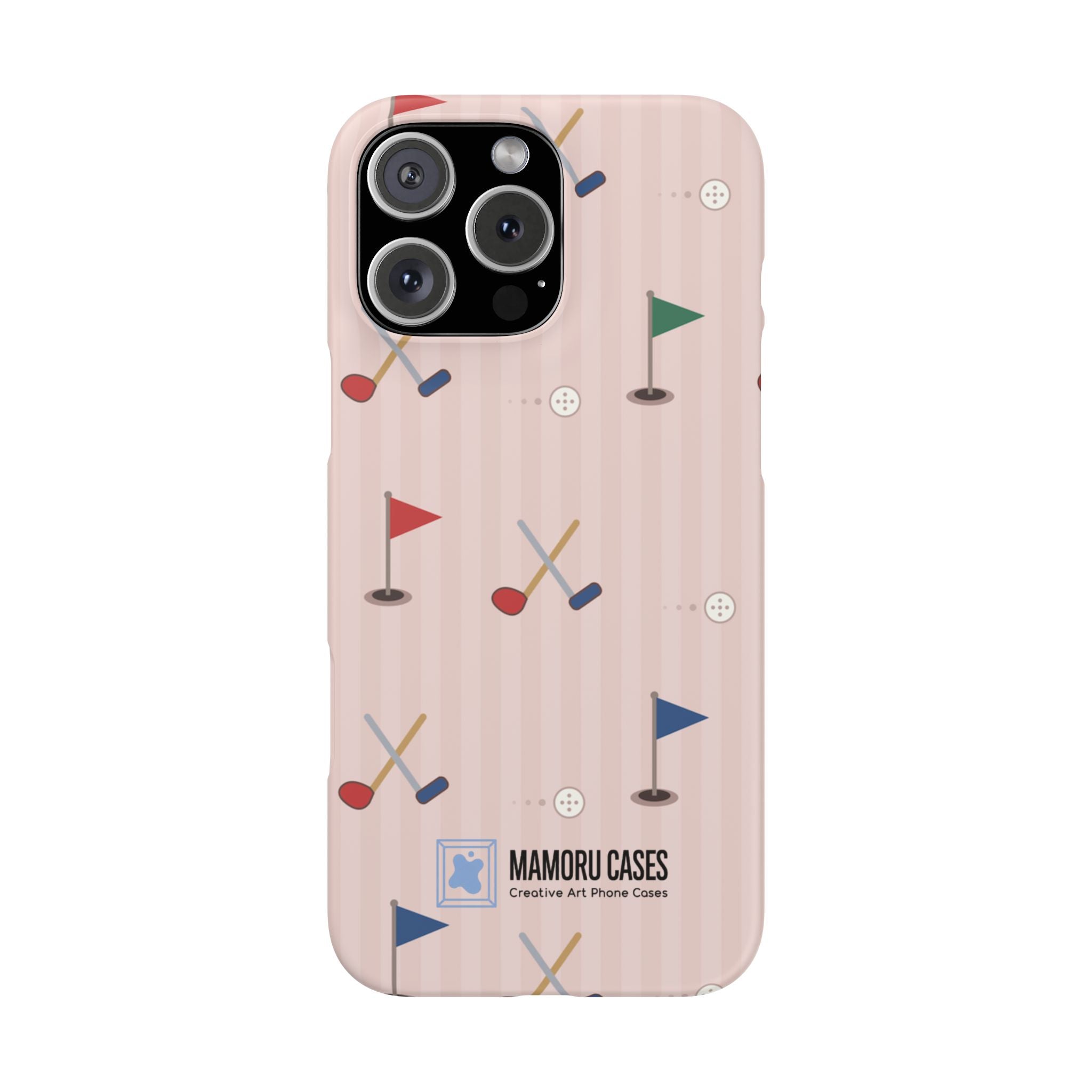 Golf Pattern Snap Phone Case — Pink Mini Flags & Clubs Design