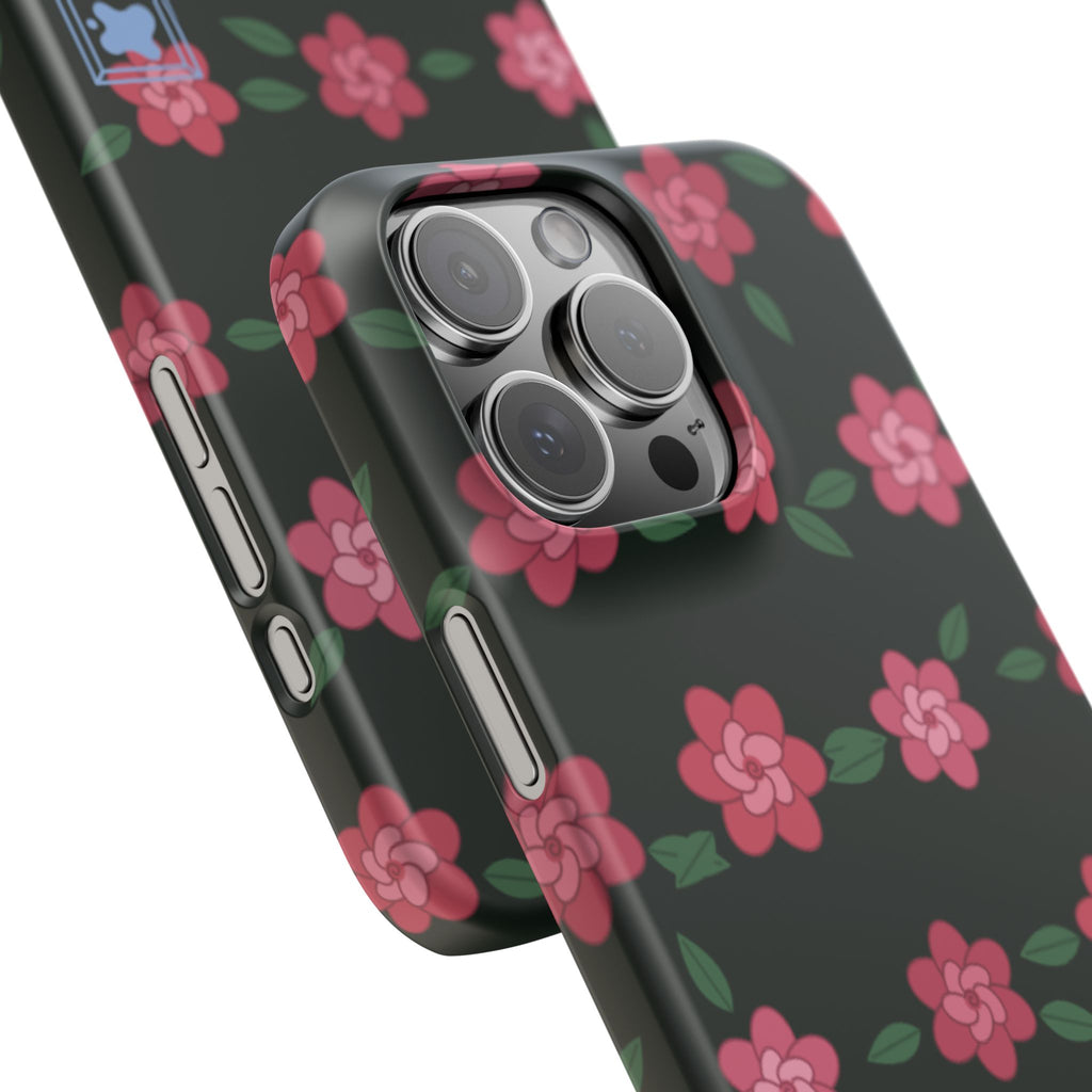 Floral Snap Phone Case — Pink Camellia Pattern on Dark Background