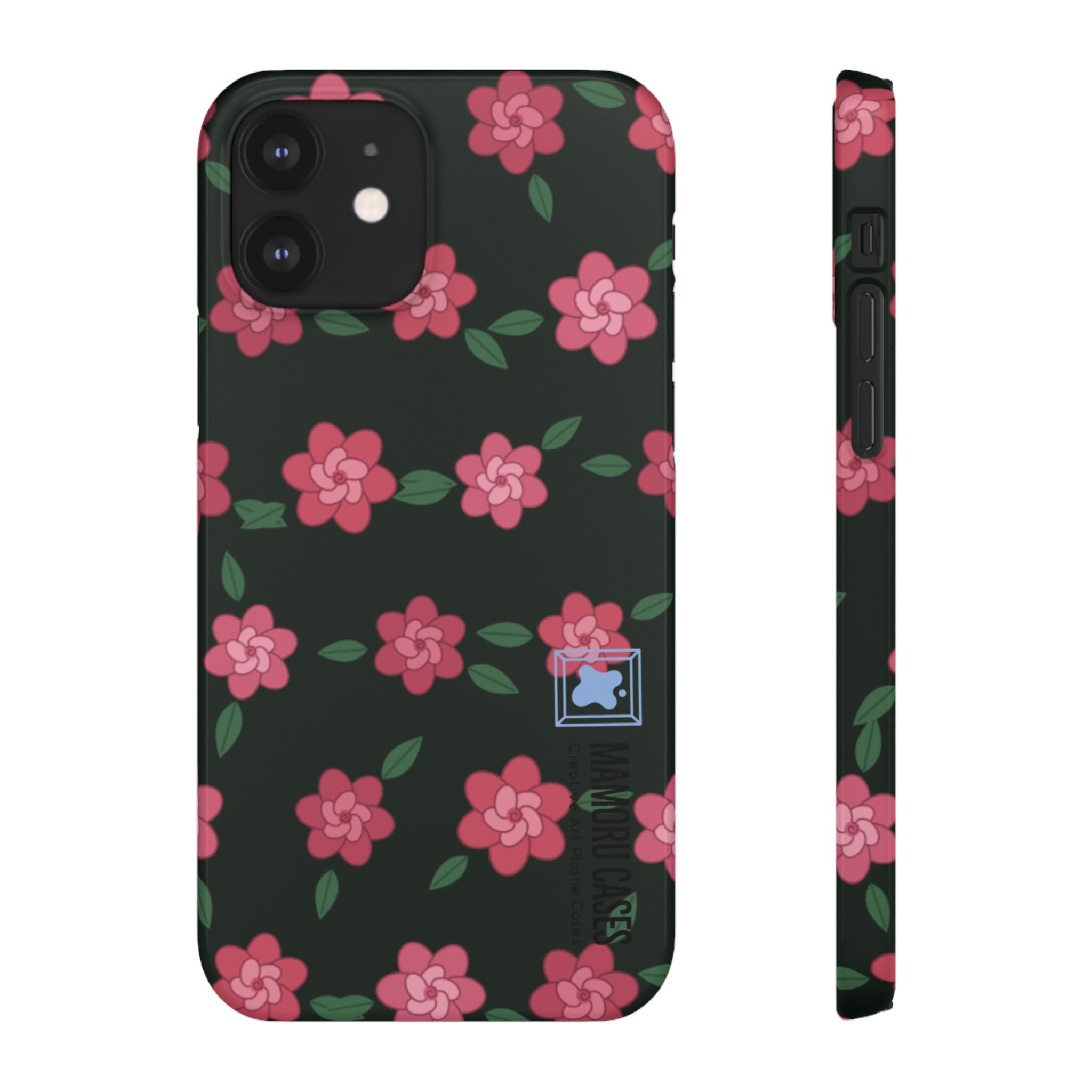Floral Snap Phone Case — Pink Camellia Pattern on Dark Background