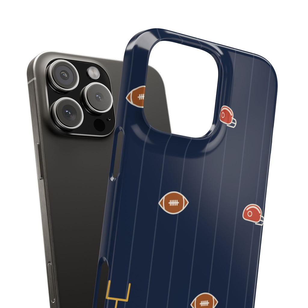 Football Pattern Phone Case – Navy Helmet & Pigskin Design
