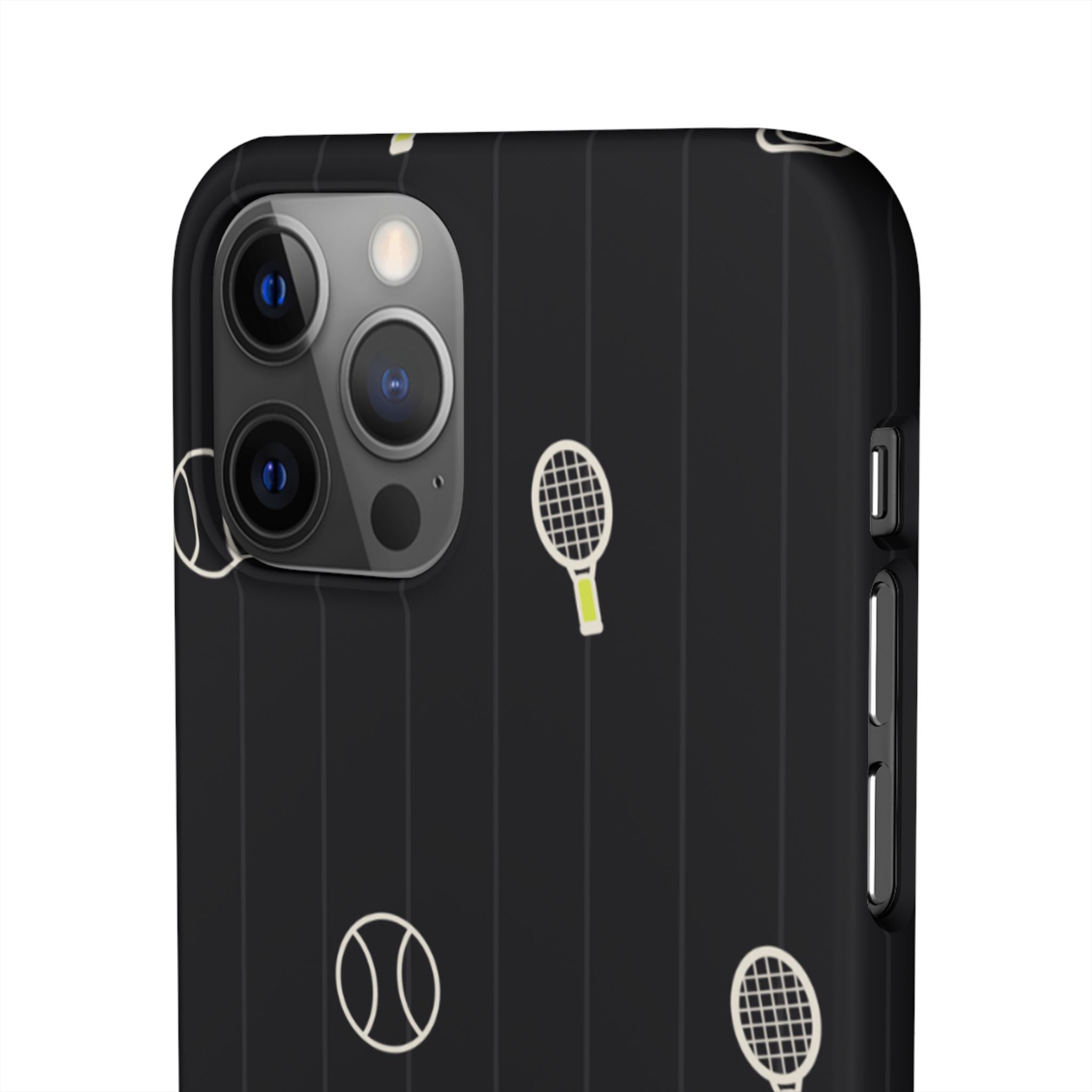 Snap Case — Black Sports Pattern Phone Case (Tennis Rackets & Baseballs)
