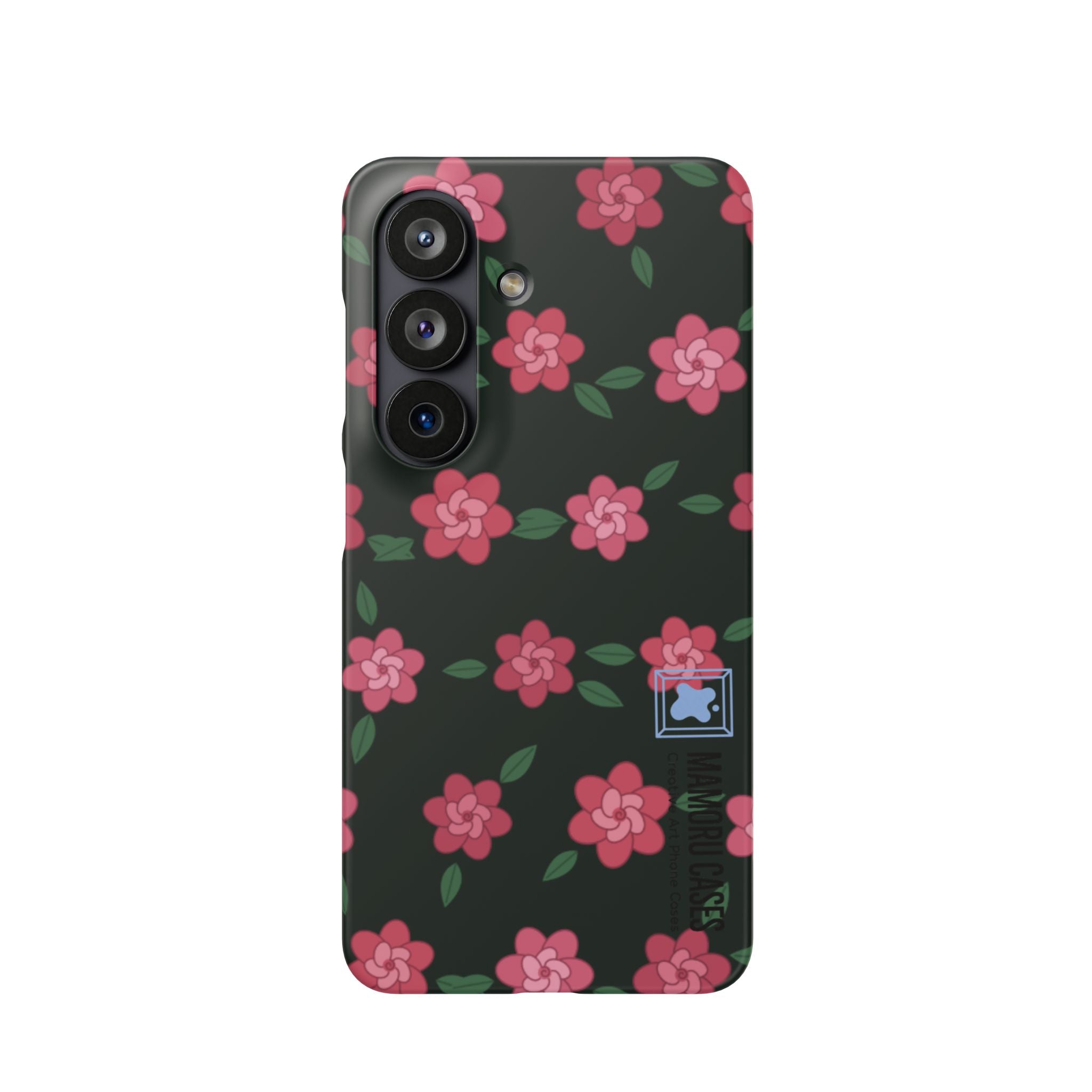 Floral Snap Phone Case — Pink Camellia Pattern on Dark Background