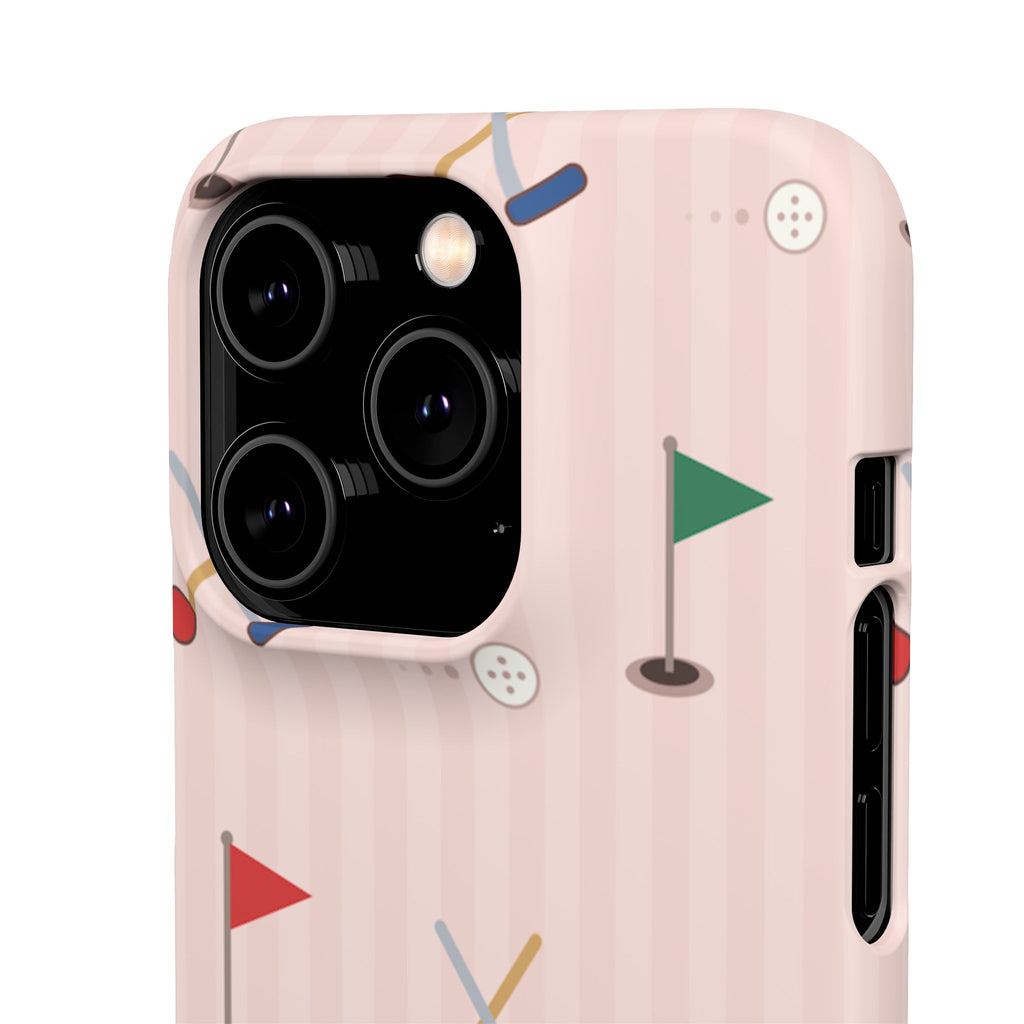 Golf Pattern Snap Phone Case — Pink Mini Flags & Clubs Design