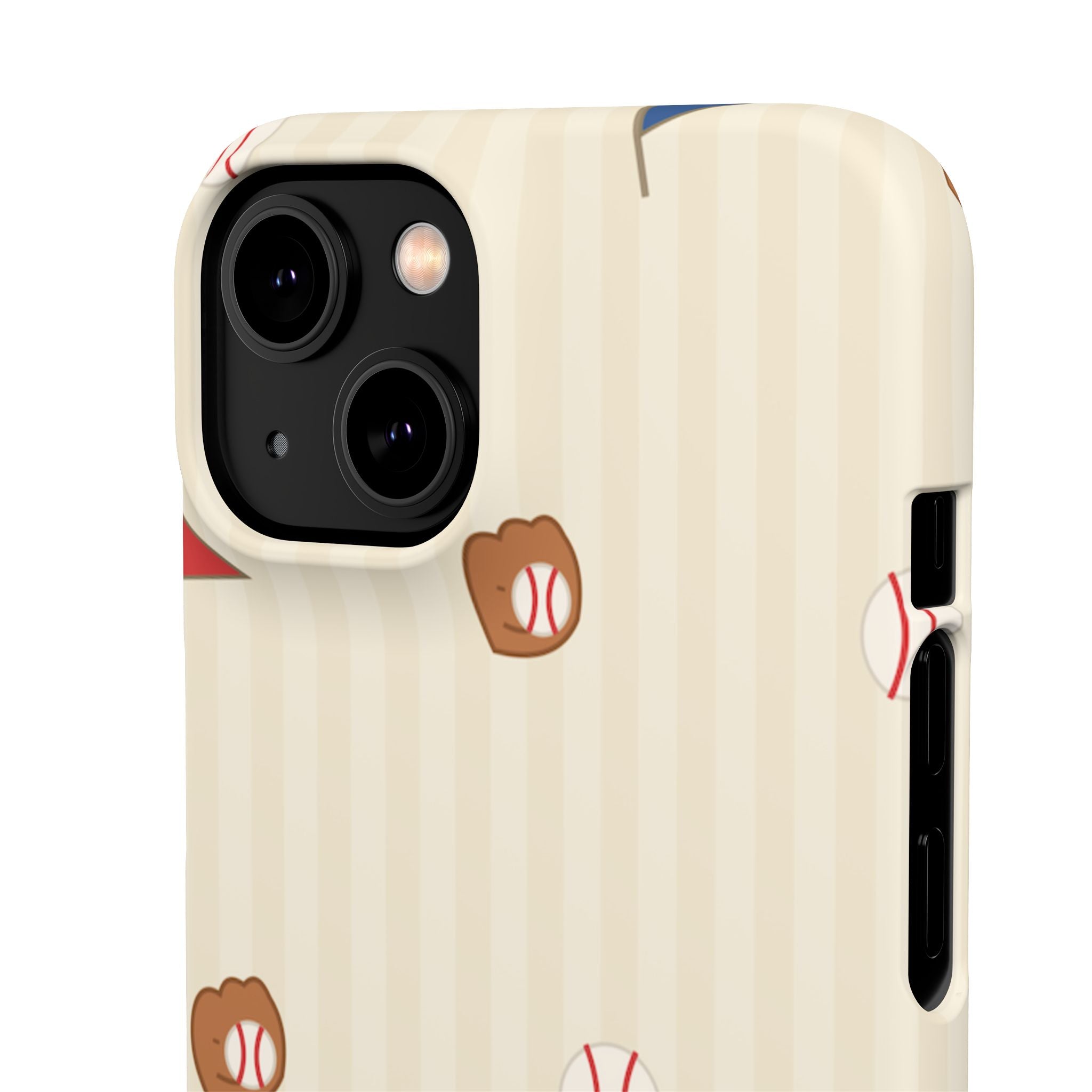 Baseball Pattern Phone Case — Vintage Striped Snap Case with Mitt & Ball Design