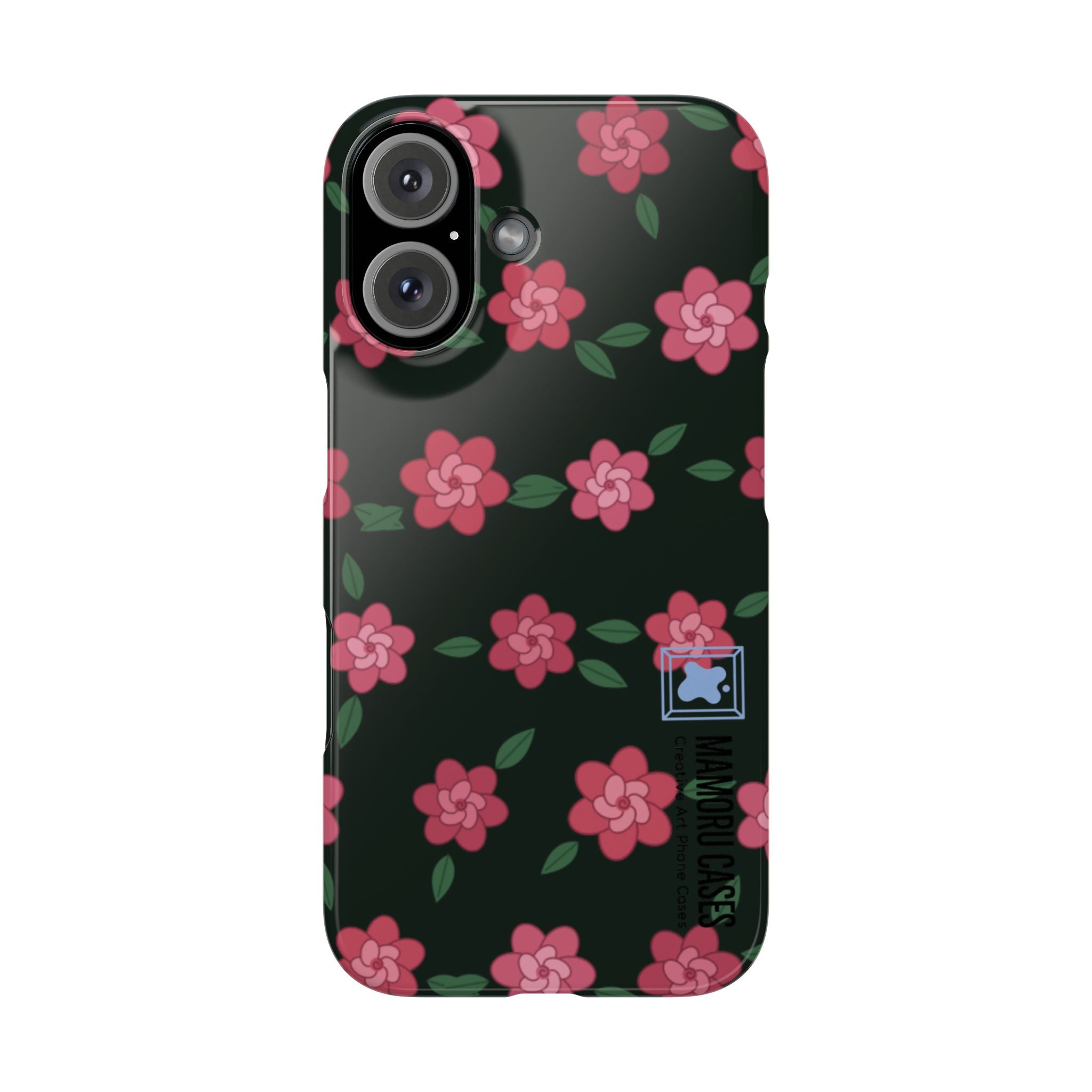 Floral Snap Phone Case — Pink Camellia Pattern on Dark Background