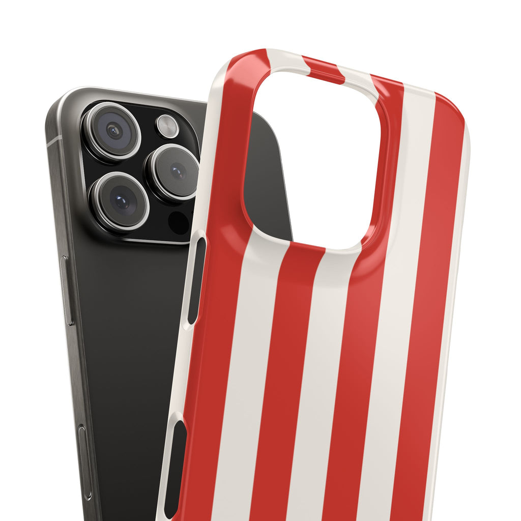 Striped Red & White Snap Phone Case – Classic Candy-Stripe Protection