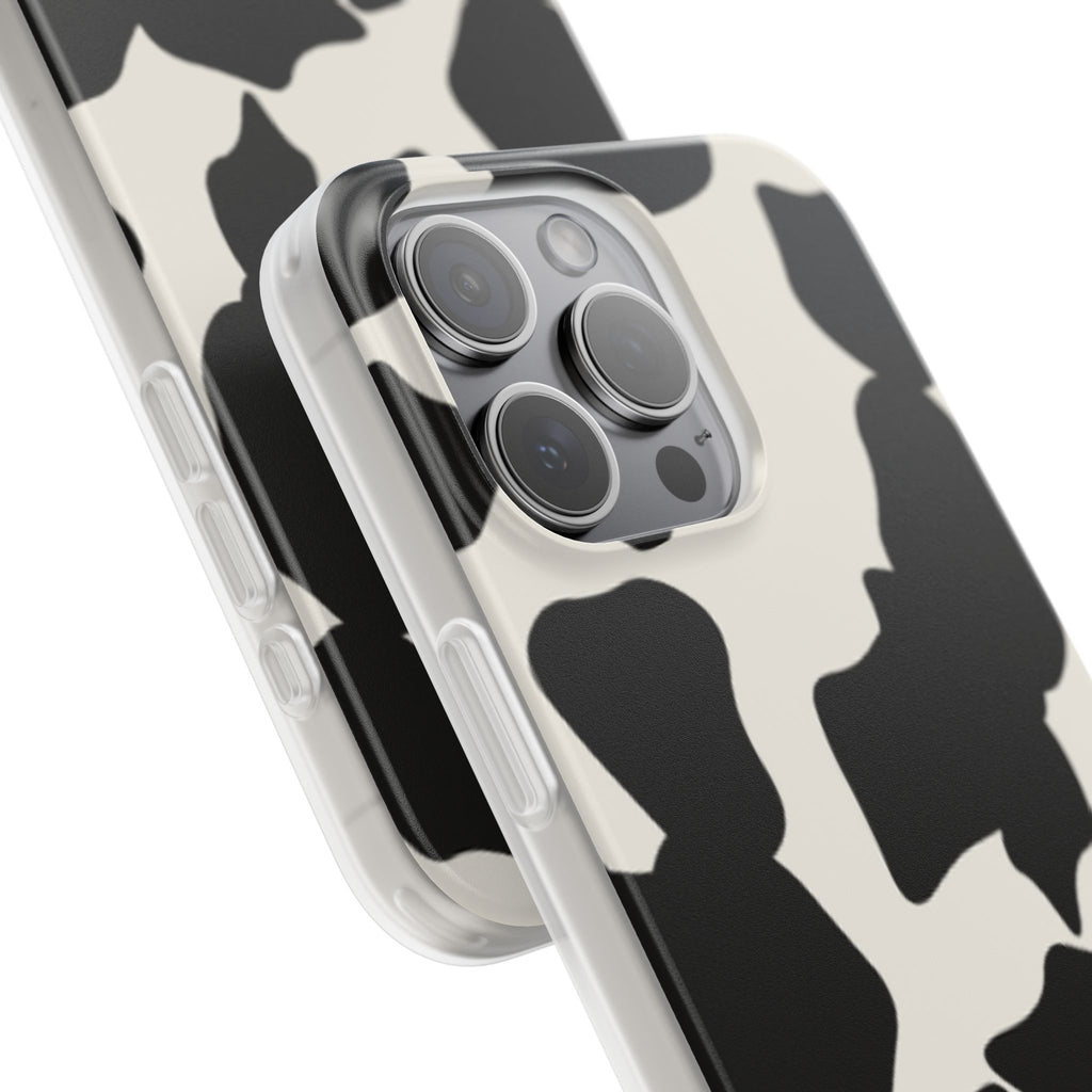 Cow Print Phone Case — Black & White Cowhide Pattern Flexible Protective Cover