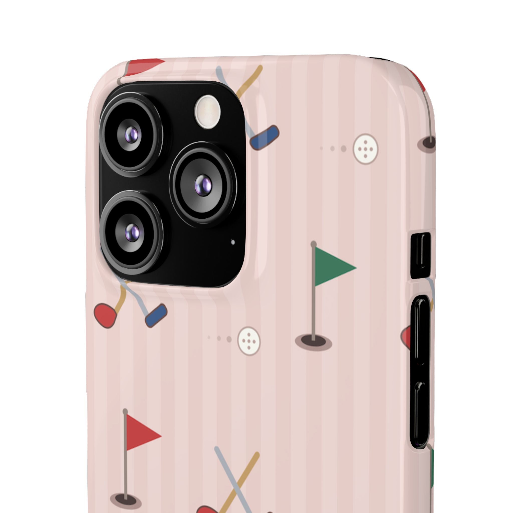 Golf Pattern Snap Phone Case — Pink Mini Flags & Clubs Design