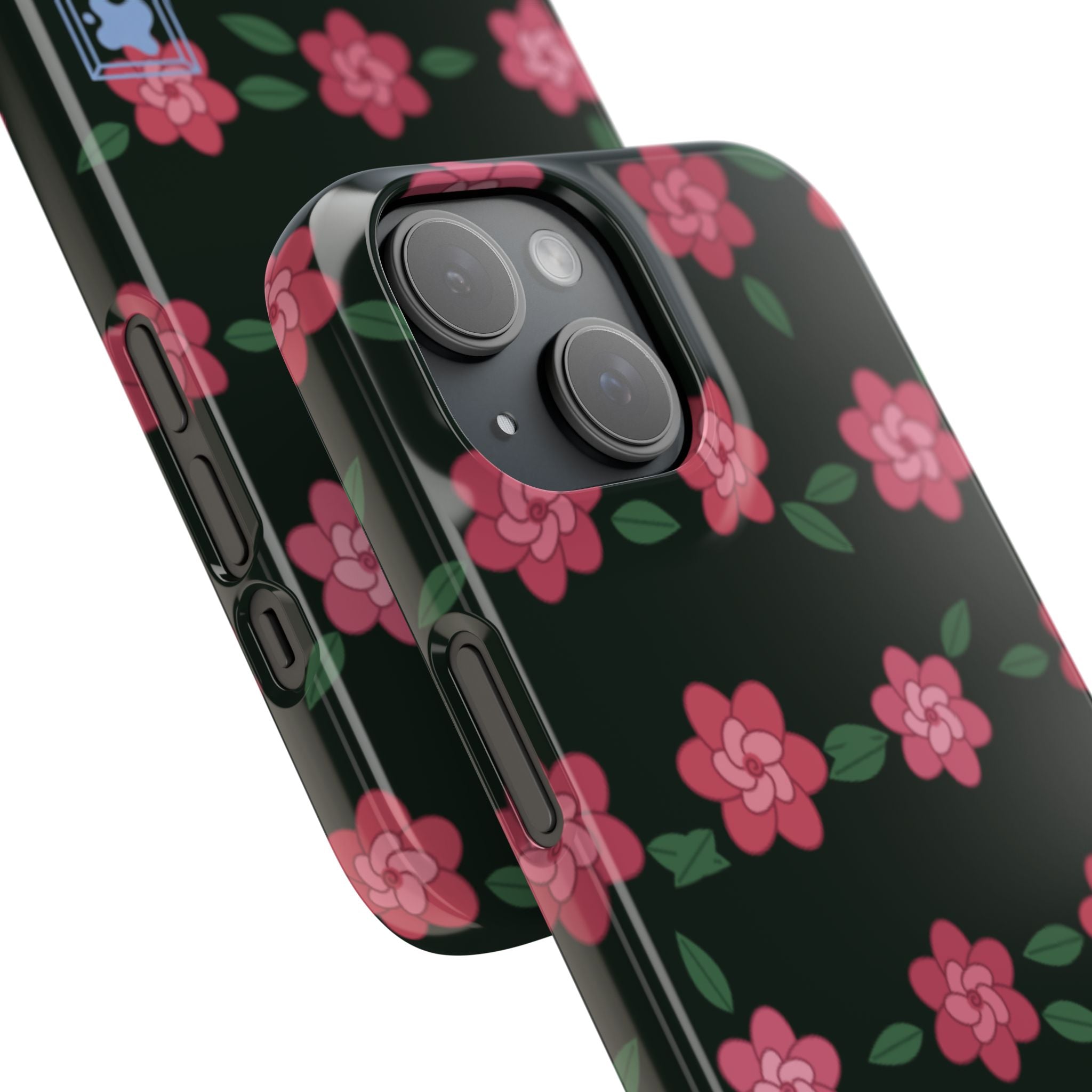 Floral Snap Phone Case — Pink Camellia Pattern on Dark Background