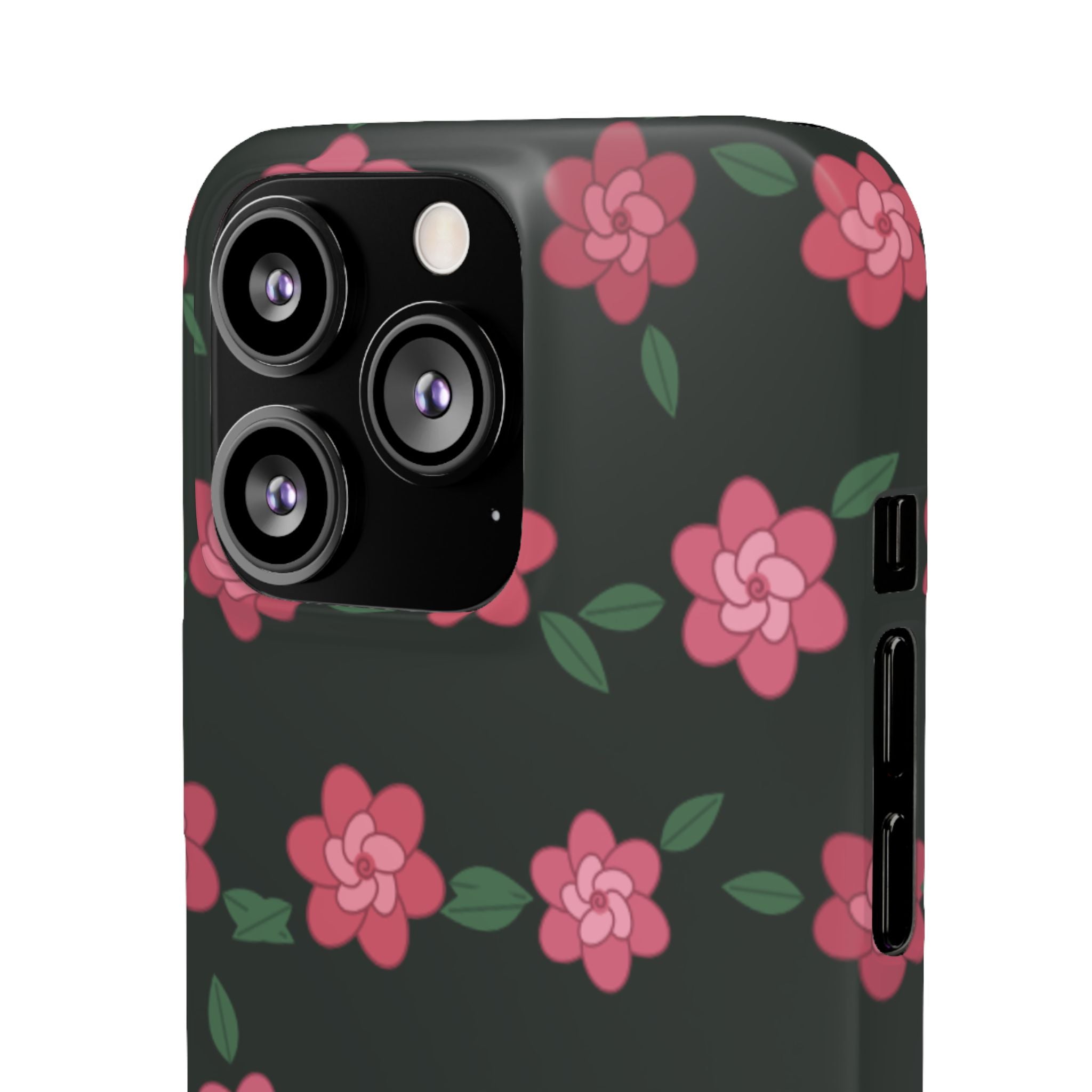 Floral Snap Phone Case — Pink Camellia Pattern on Dark Background