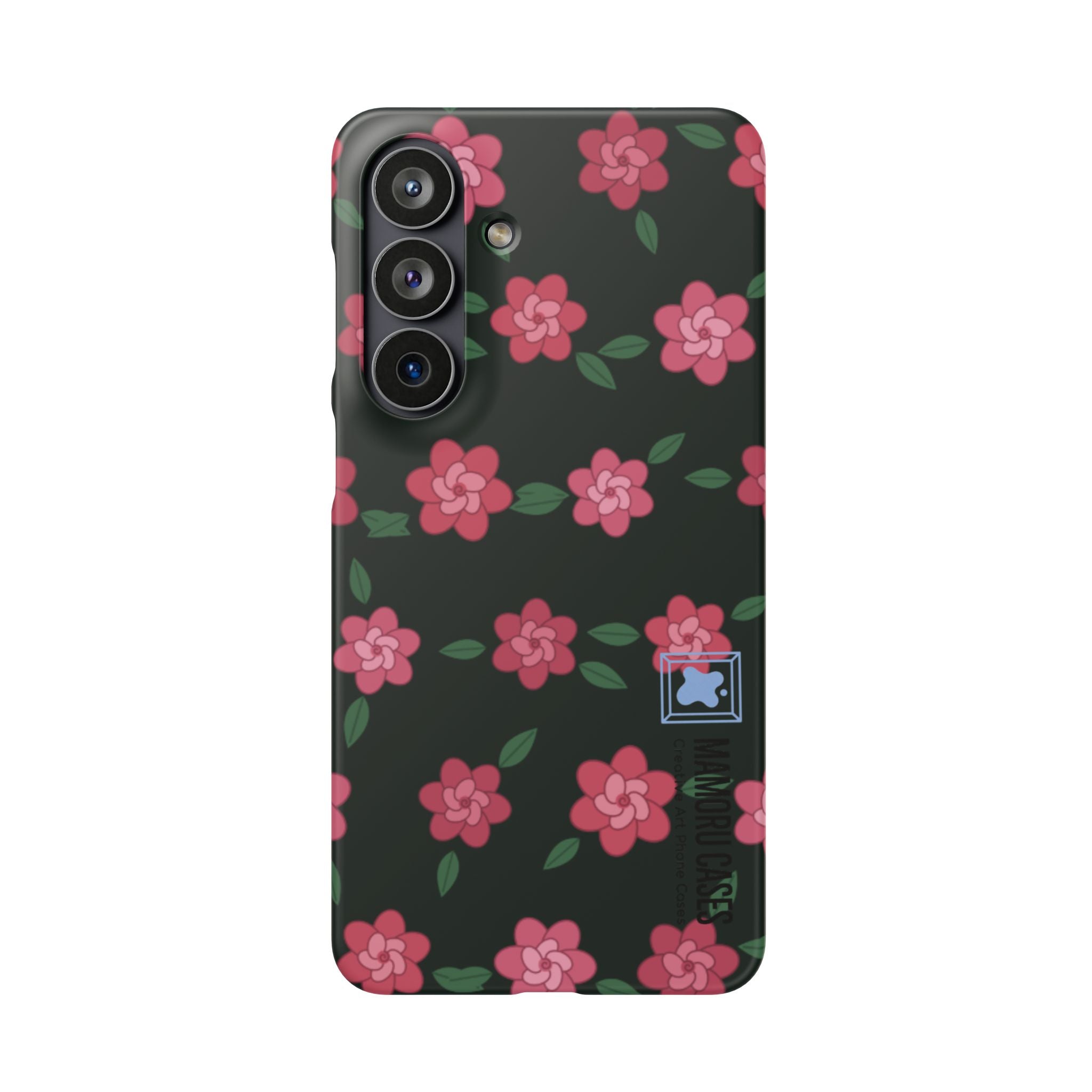 Floral Snap Phone Case — Pink Camellia Pattern on Dark Background