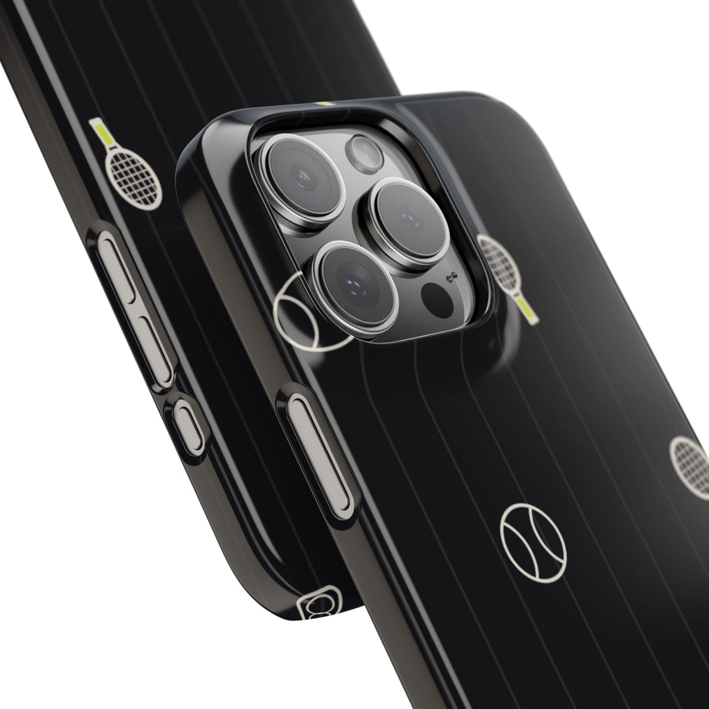 Snap Case — Black Sports Pattern Phone Case (Tennis Rackets & Baseballs)