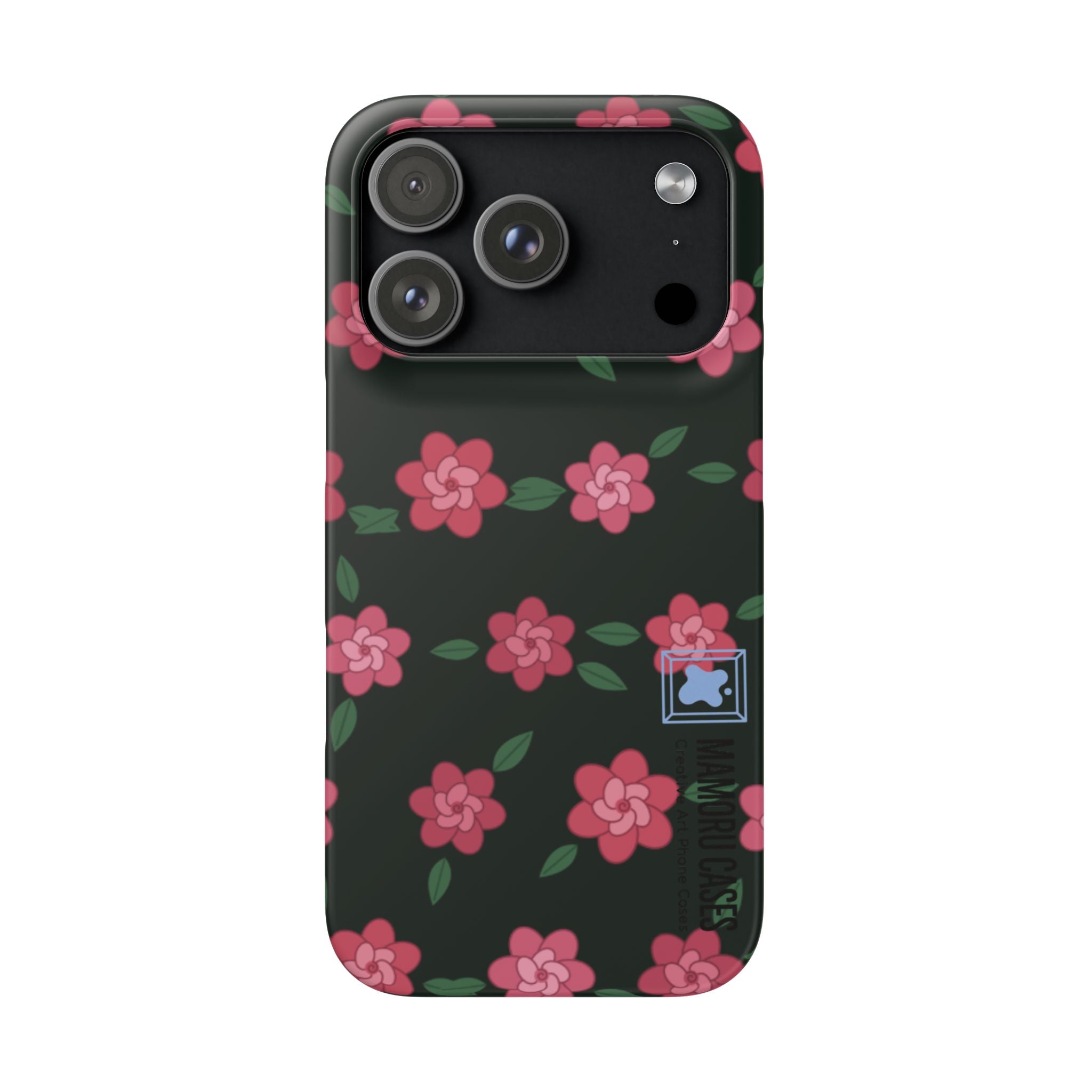 Floral Snap Phone Case — Pink Camellia Pattern on Dark Background