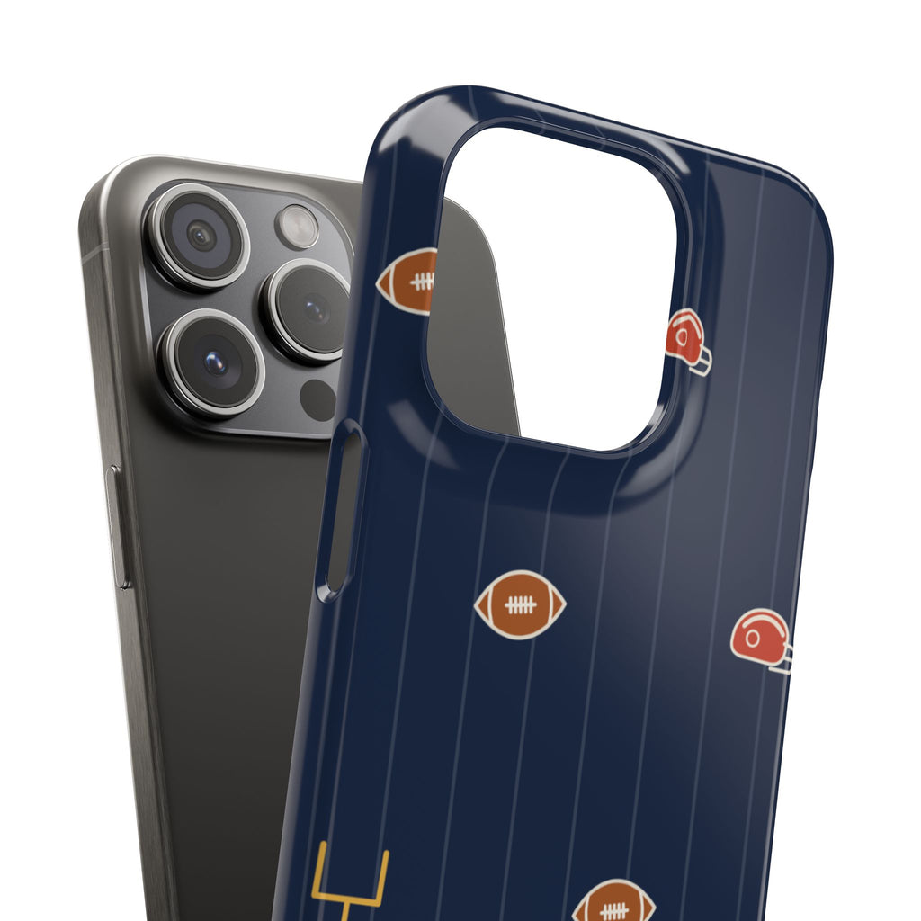 Football Pattern Phone Case – Navy Helmet & Pigskin Design