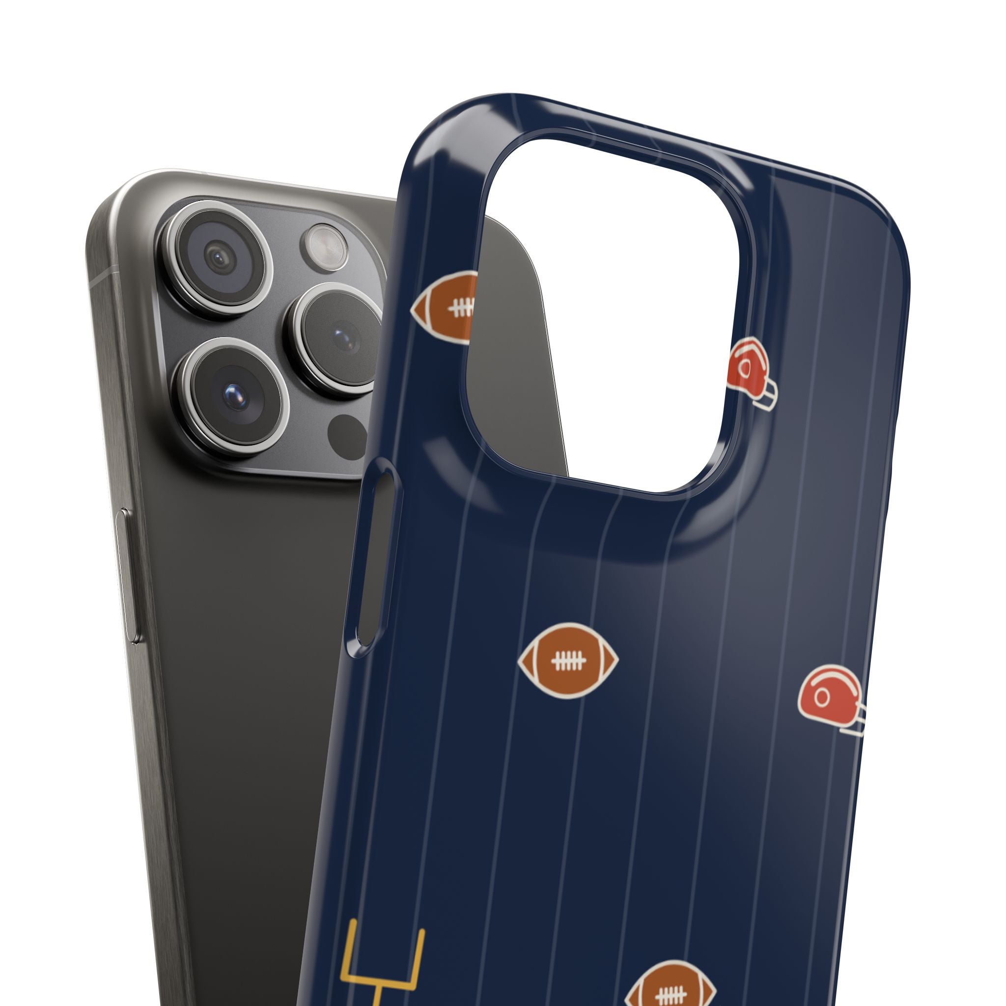 Football Pattern Phone Case – Navy Helmet & Pigskin Design
