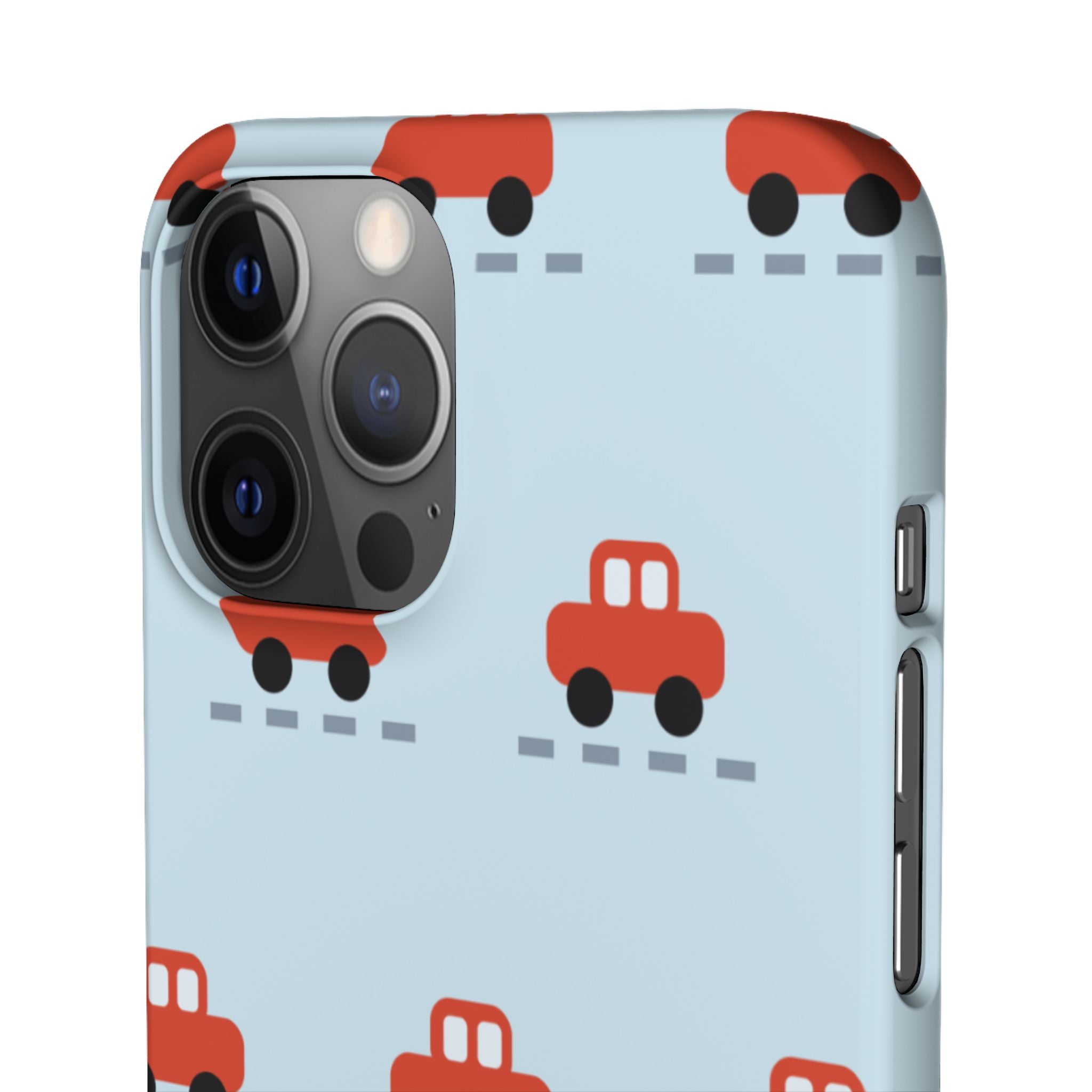 Phone Case - Cute Red Car Pattern on Light Blue (Kids & Travel)
