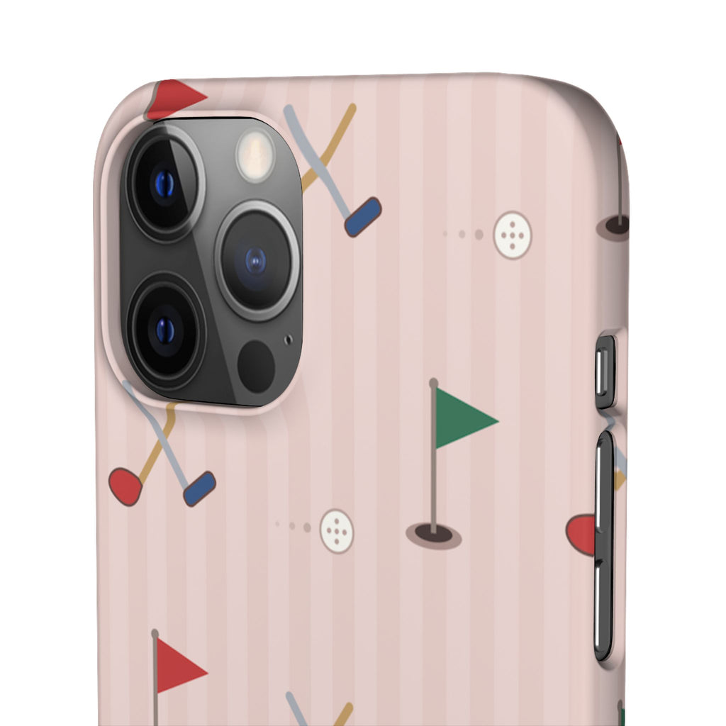 Golf Pattern Snap Phone Case — Pink Mini Flags & Clubs Design