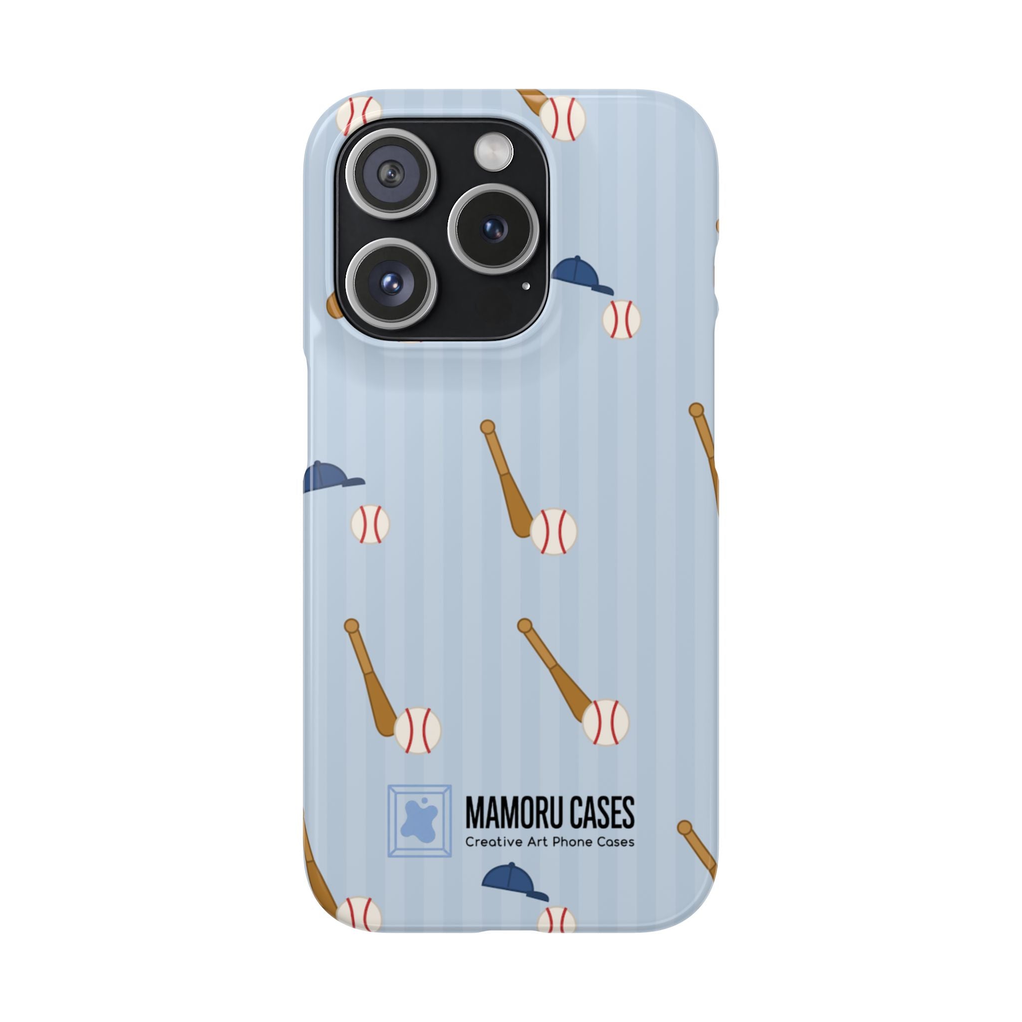 Baseball Pattern Phone Case — Blue Bat & Cap Snap Case