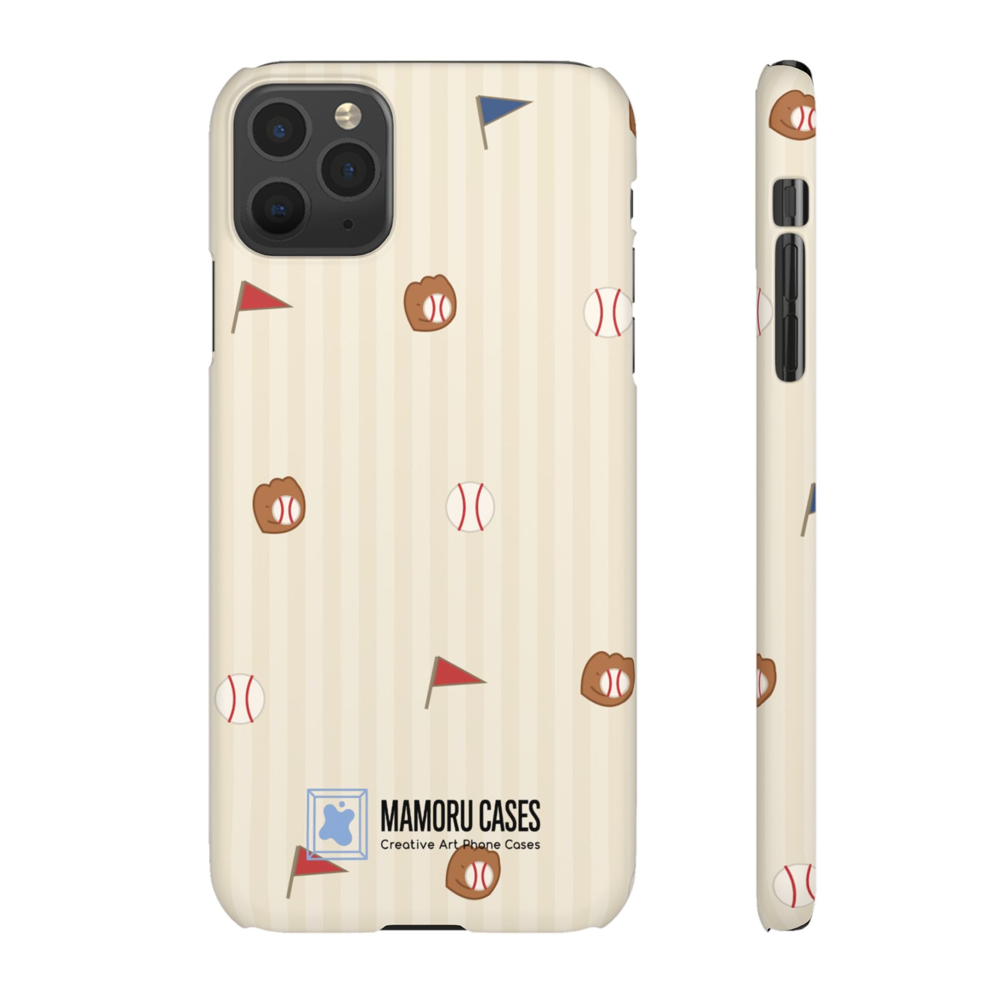 Baseball Pattern Phone Case — Vintage Striped Snap Case with Mitt & Ball Design