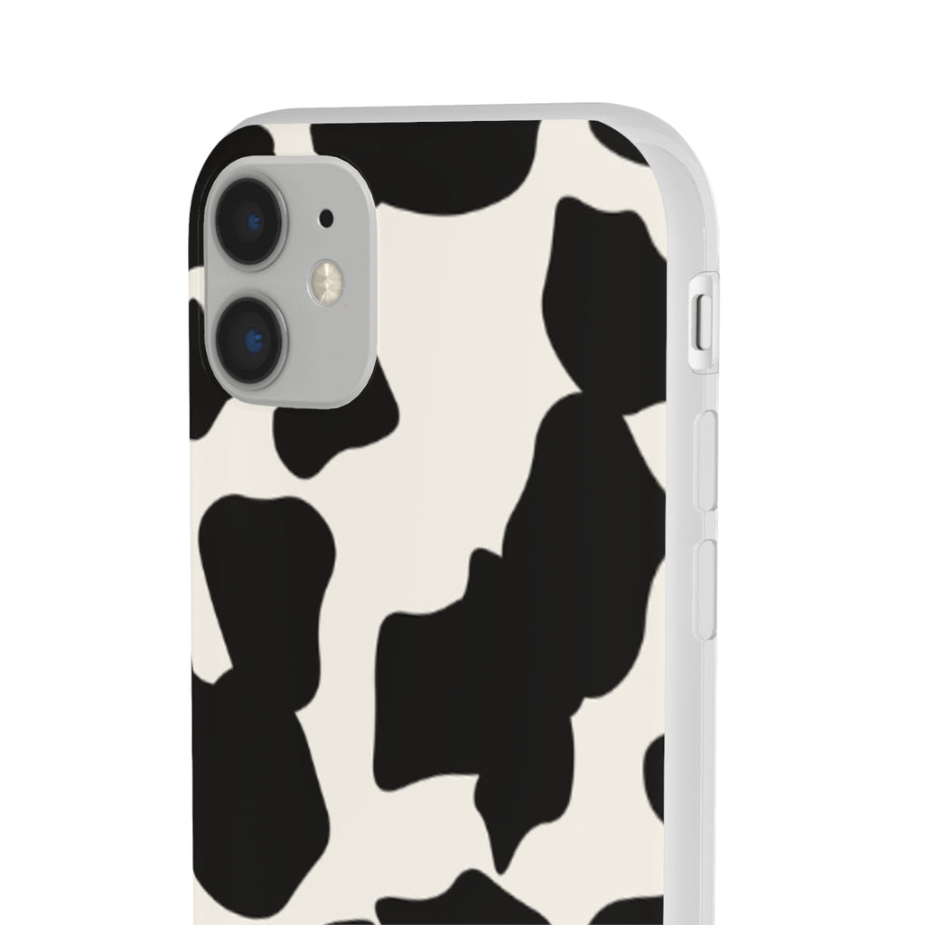 Cow Print Phone Case — Black & White Cowhide Pattern Flexible Protective Cover