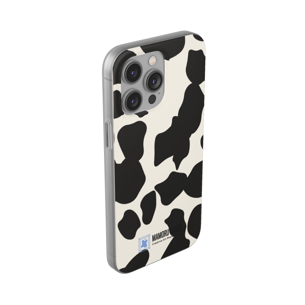 Cow Print Phone Case — Black & White Cowhide Pattern Flexible Protective Cover