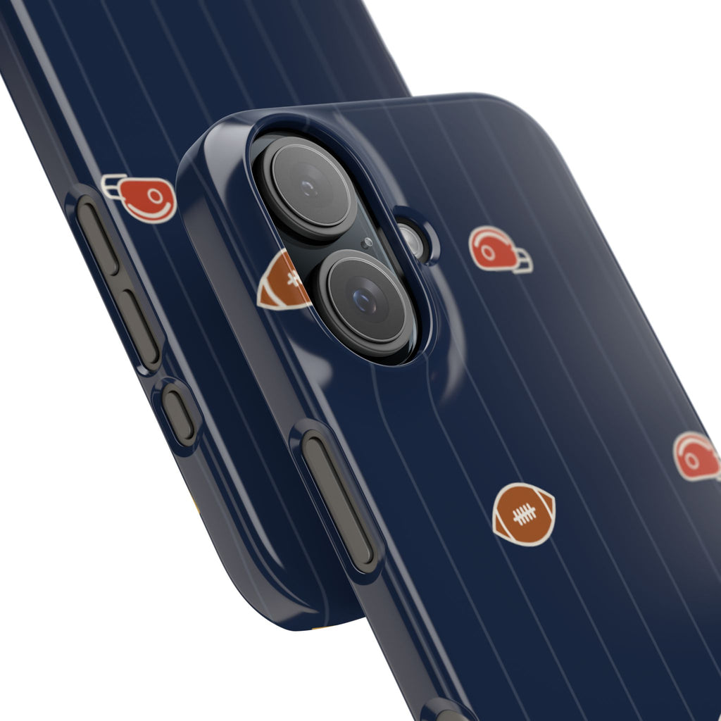 Football Pattern Phone Case – Navy Helmet & Pigskin Design