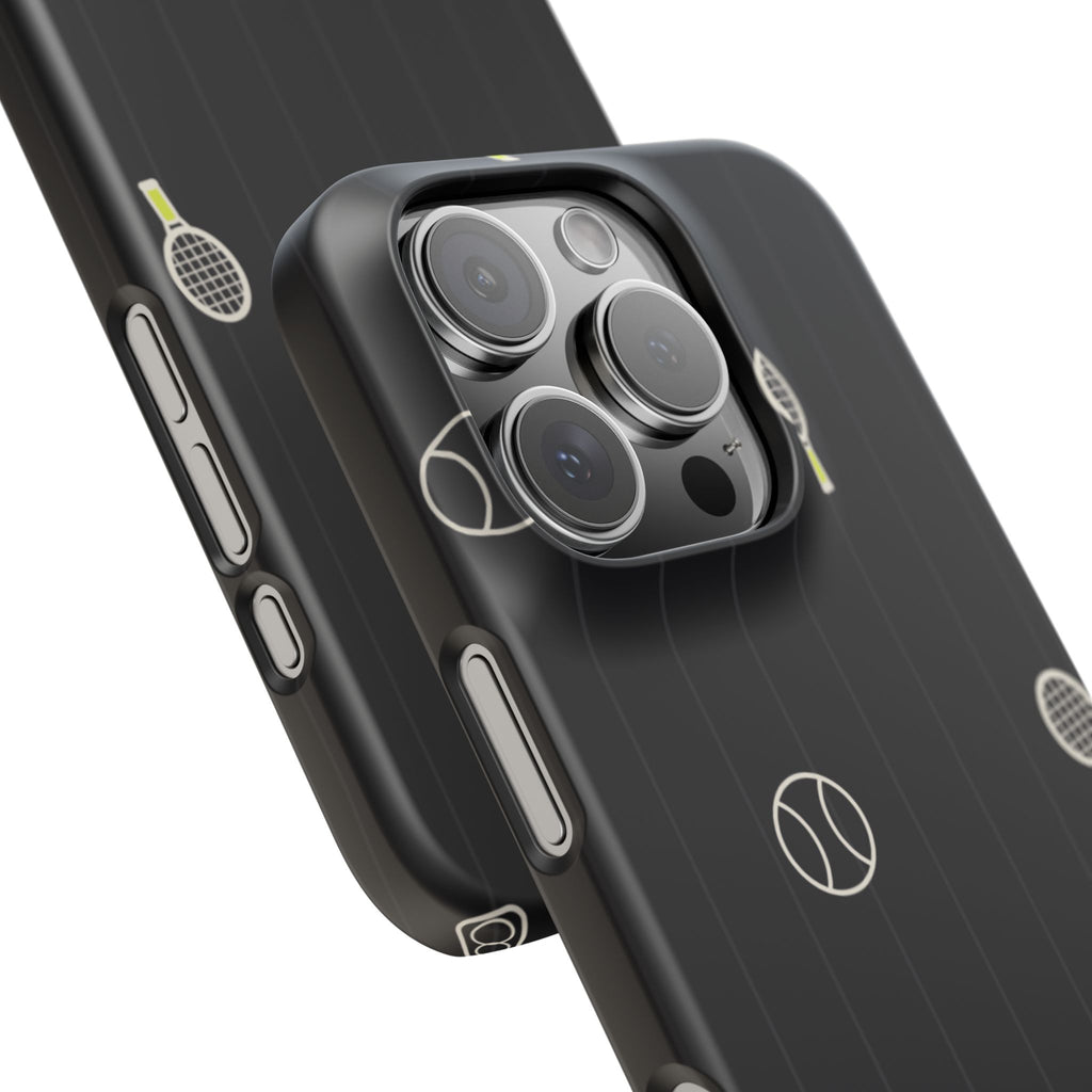 Snap Case — Black Sports Pattern Phone Case (Tennis Rackets & Baseballs)