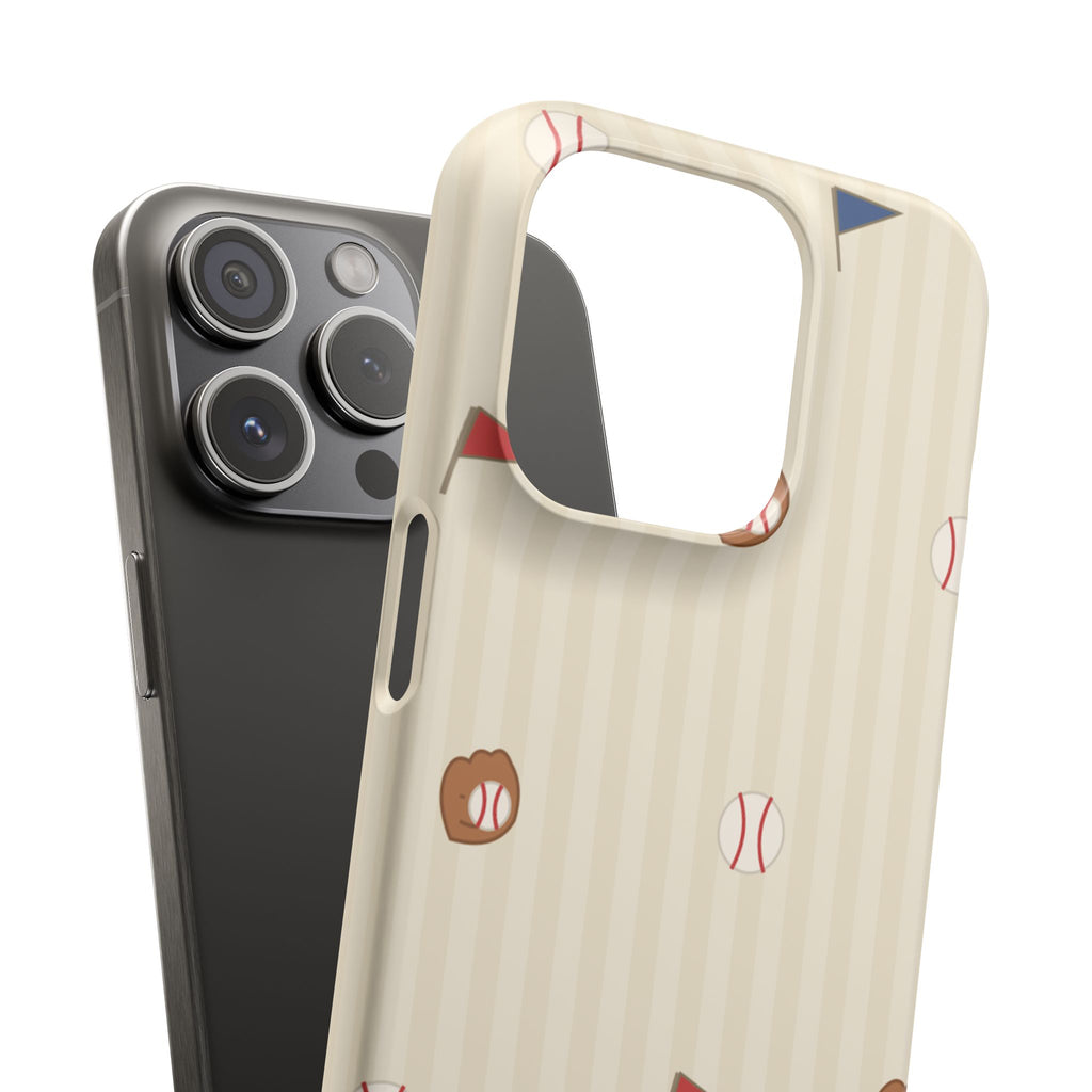 Baseball Pattern Phone Case — Vintage Striped Snap Case with Mitt & Ball Design