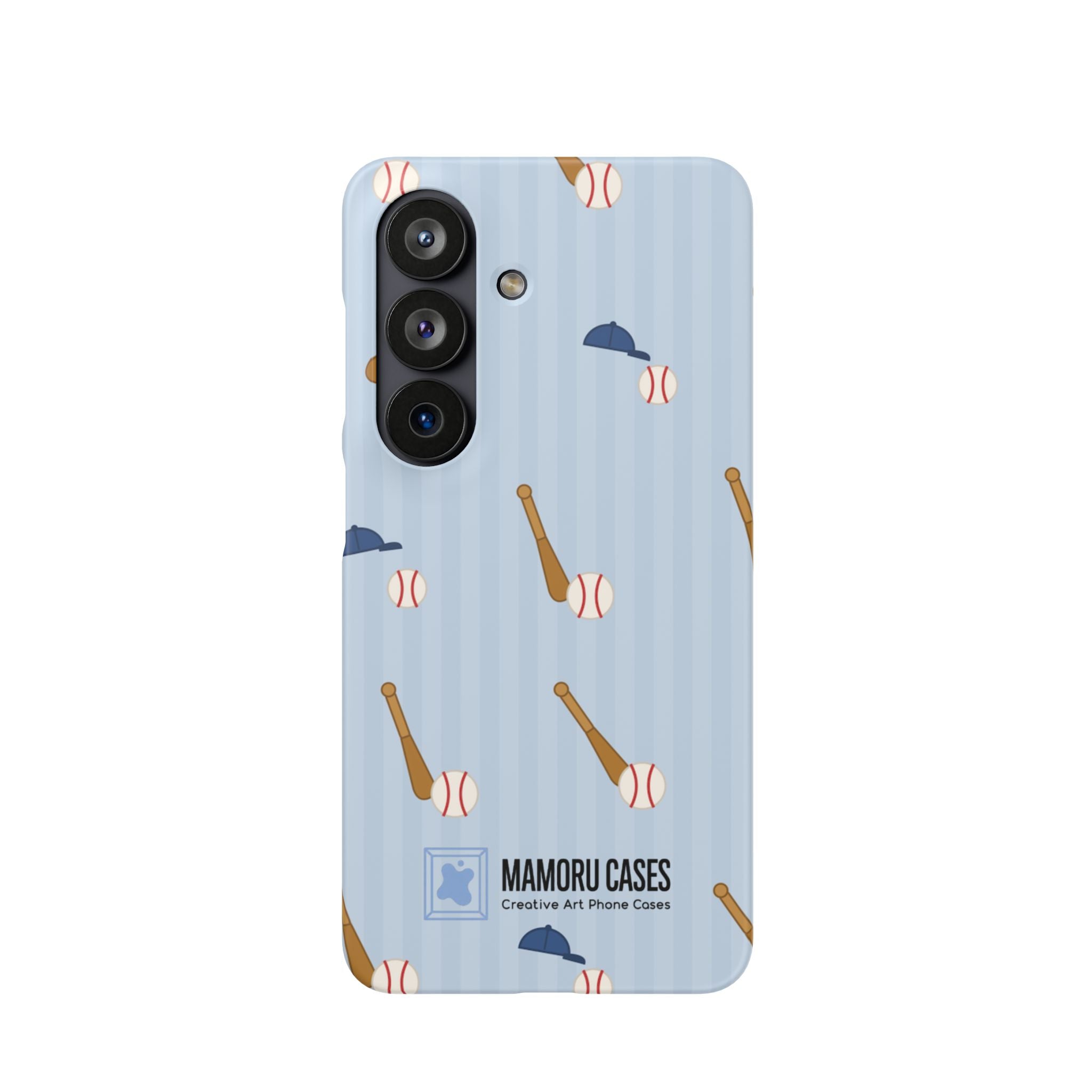 Baseball Pattern Phone Case — Blue Bat & Cap Snap Case