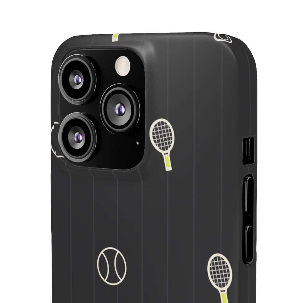 Snap Case — Black Sports Pattern Phone Case (Tennis Rackets & Baseballs)