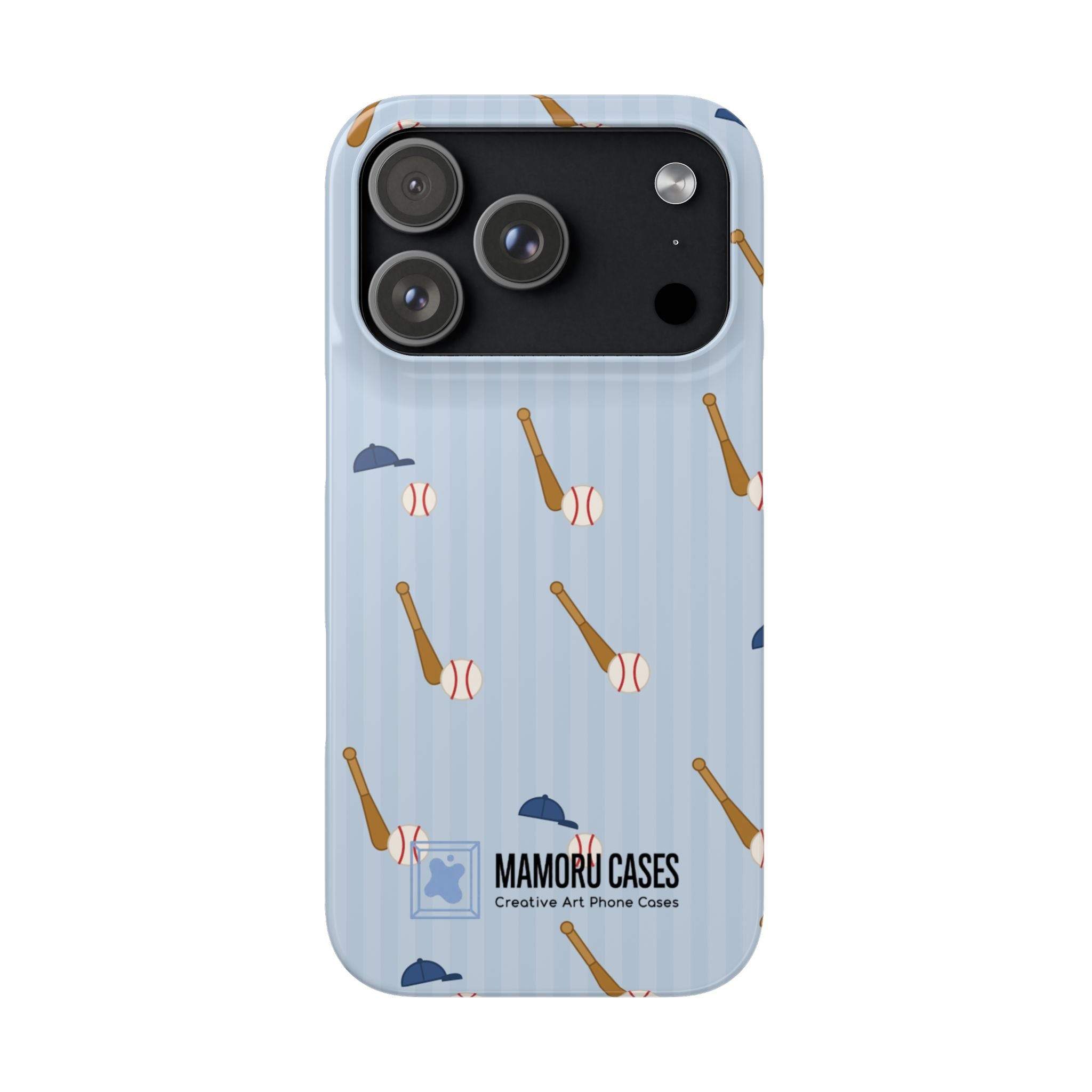 Baseball Pattern Phone Case — Blue Bat & Cap Snap Case