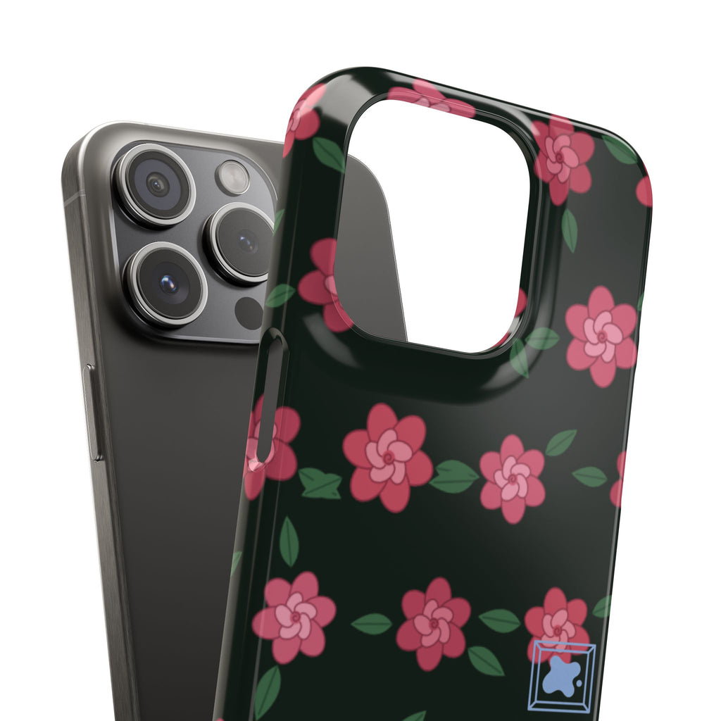 Floral Snap Phone Case — Pink Camellia Pattern on Dark Background